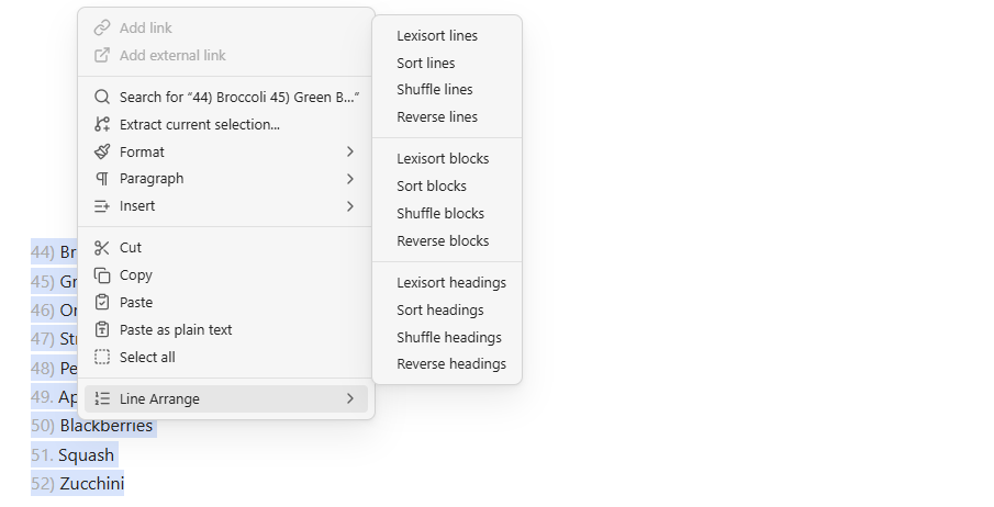 Context Menu Usage