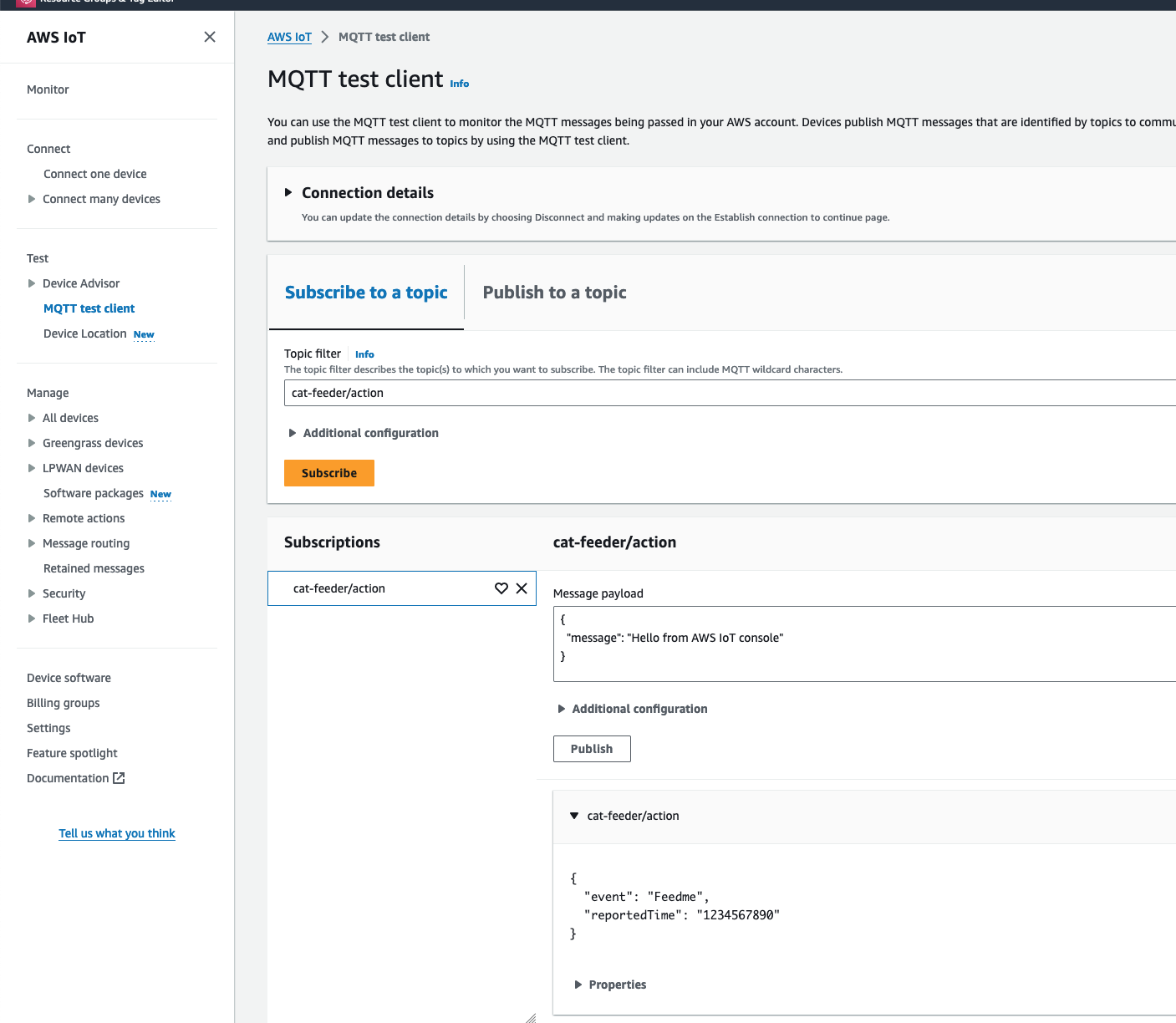 AWS IoT Core MQTT received