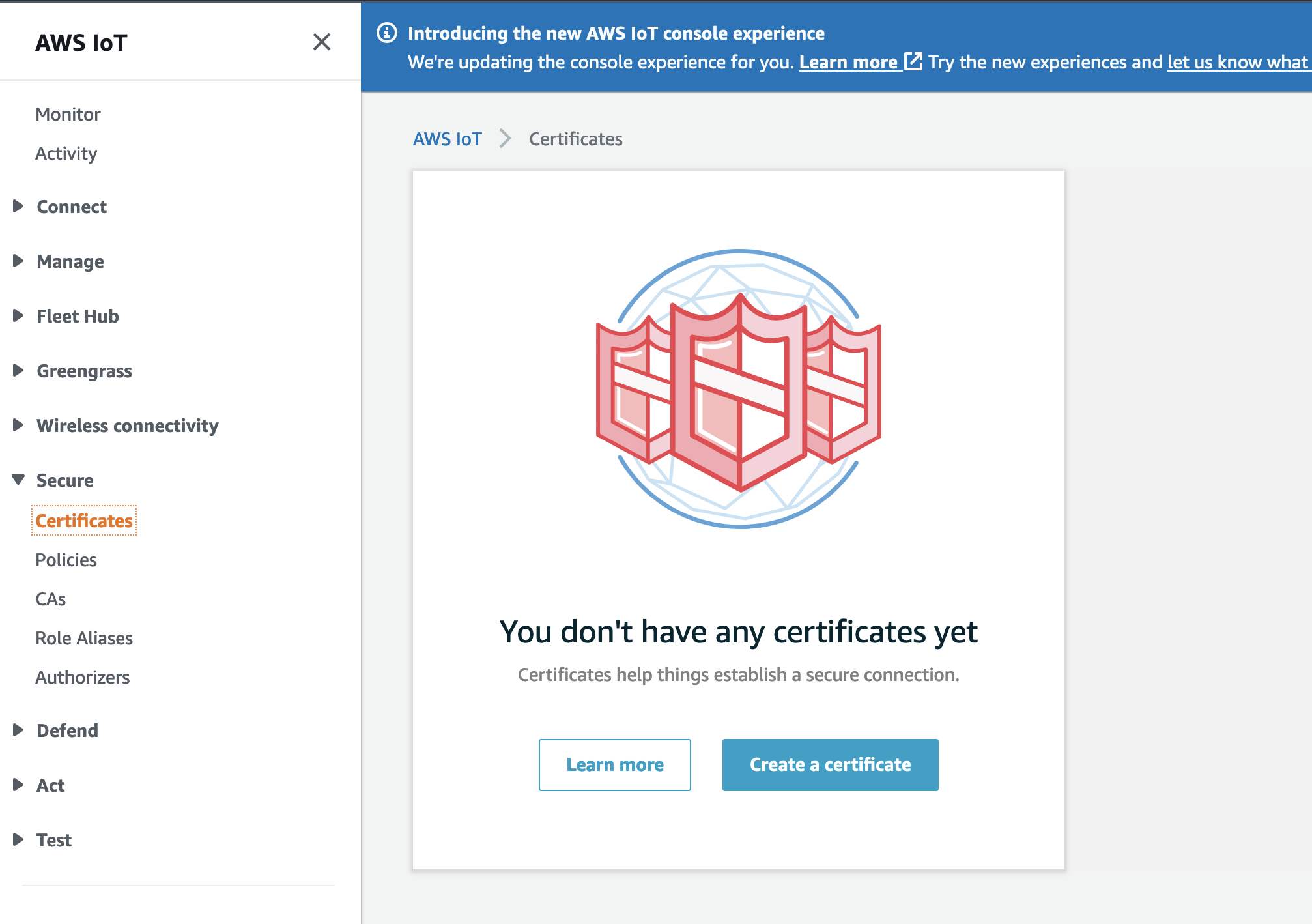 AWS IoT certificate list