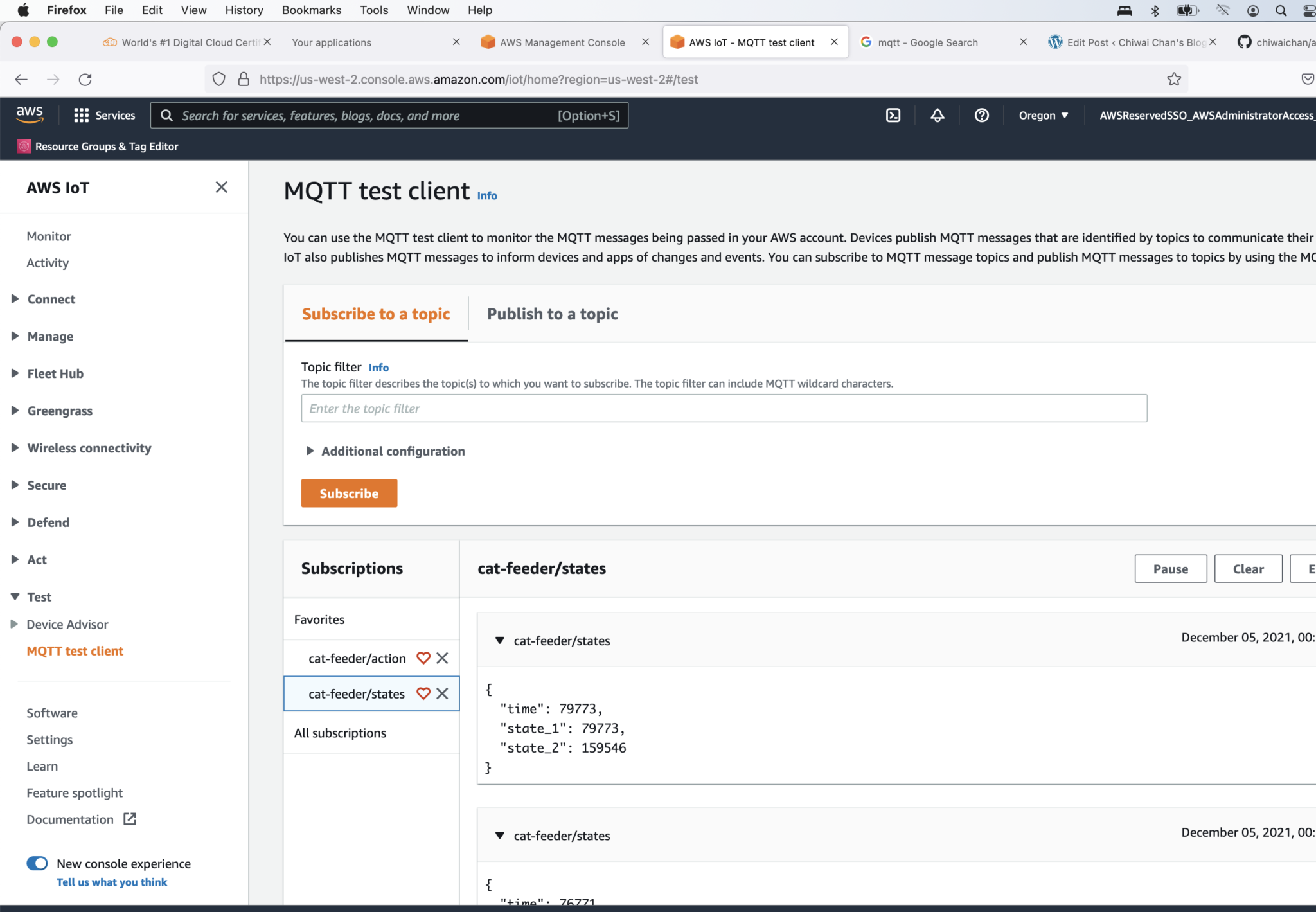AWS IoT MQTT Test Client