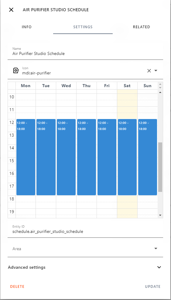 Image showing the Air Purifier Schedule