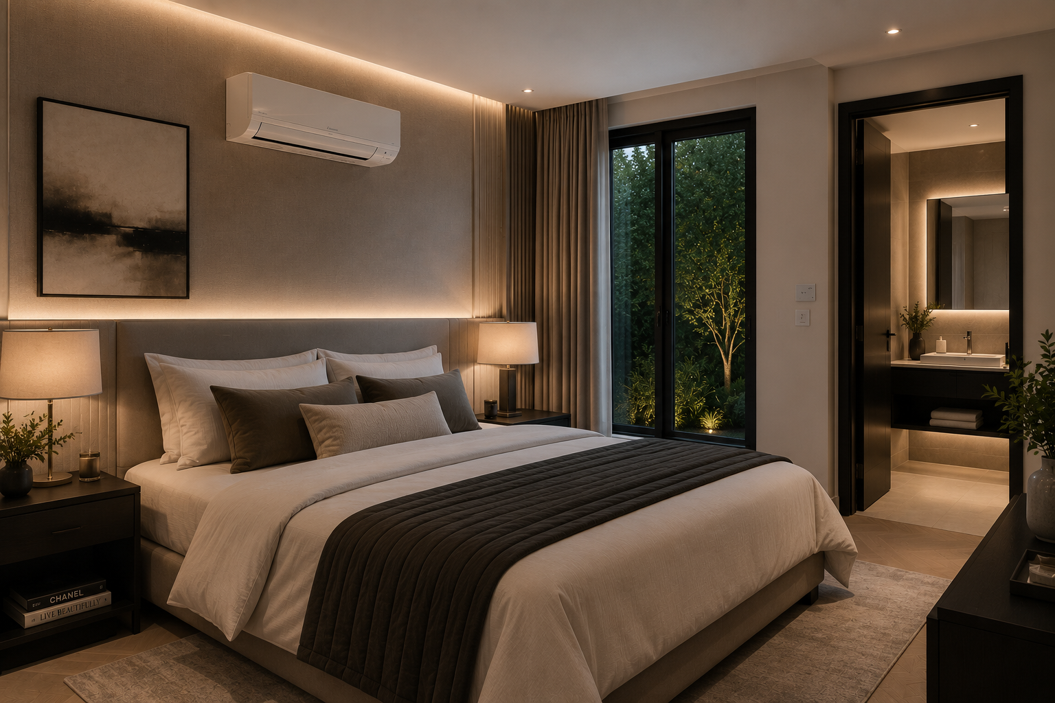Luxury bedroom with air conditioning