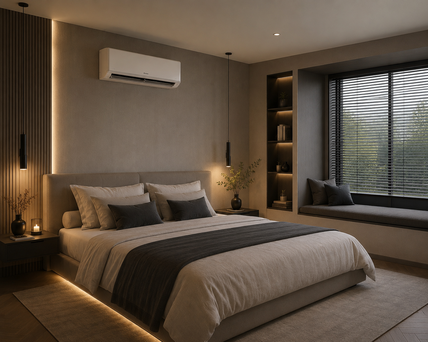 Modern bedroom with residential air conditioning