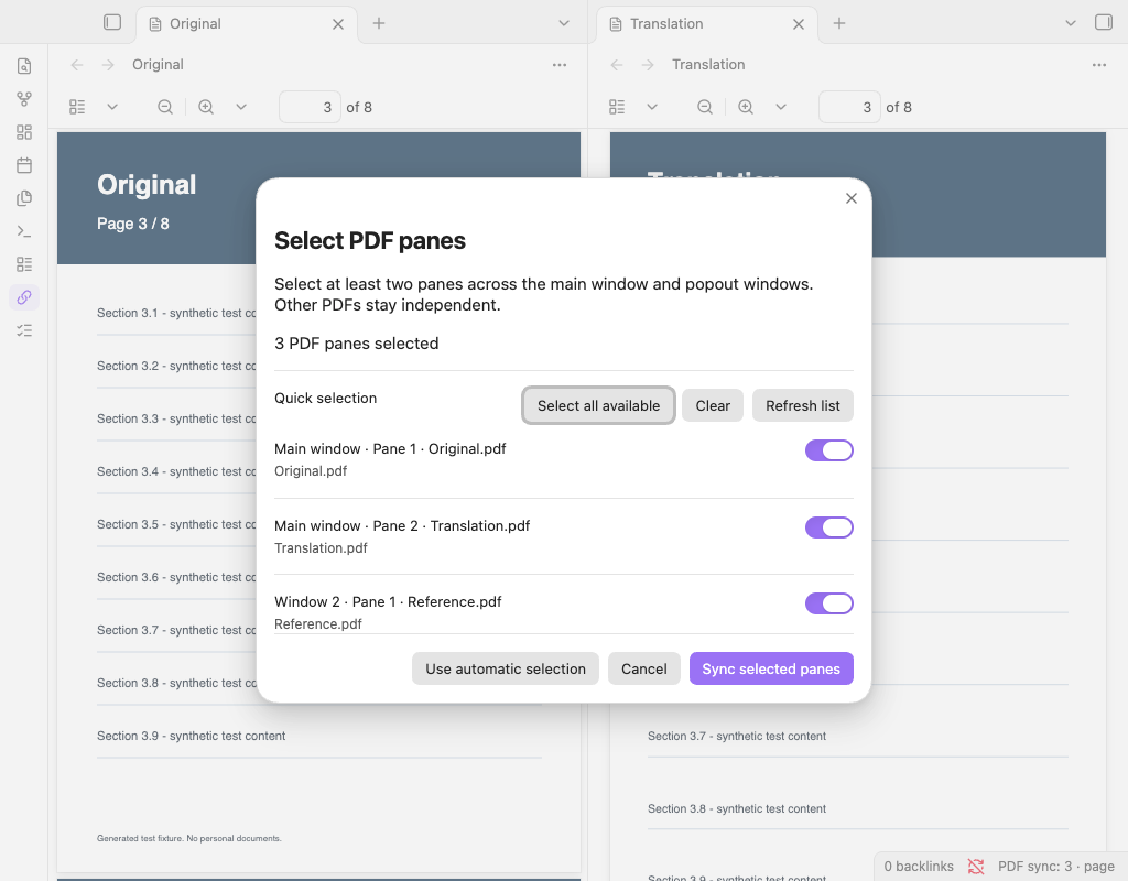 Select specific PDF panes