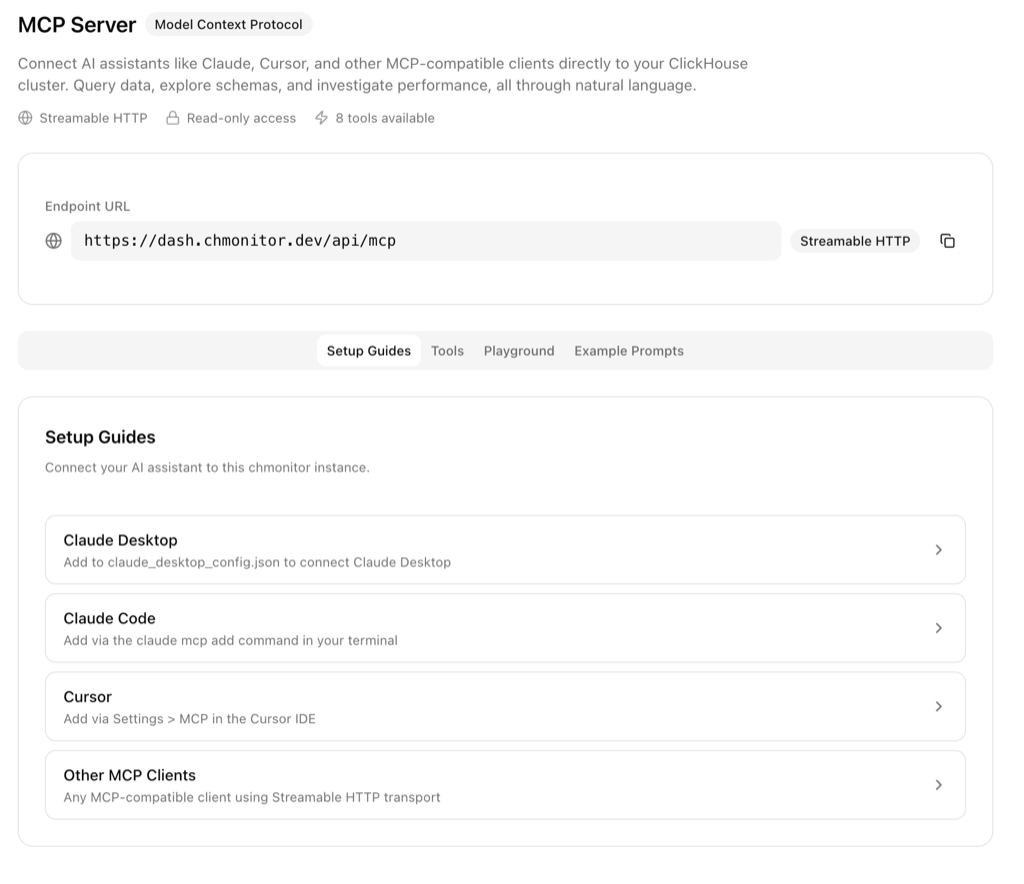 MCP Server: connect Claude, Cursor or any MCP client directly to your cluster