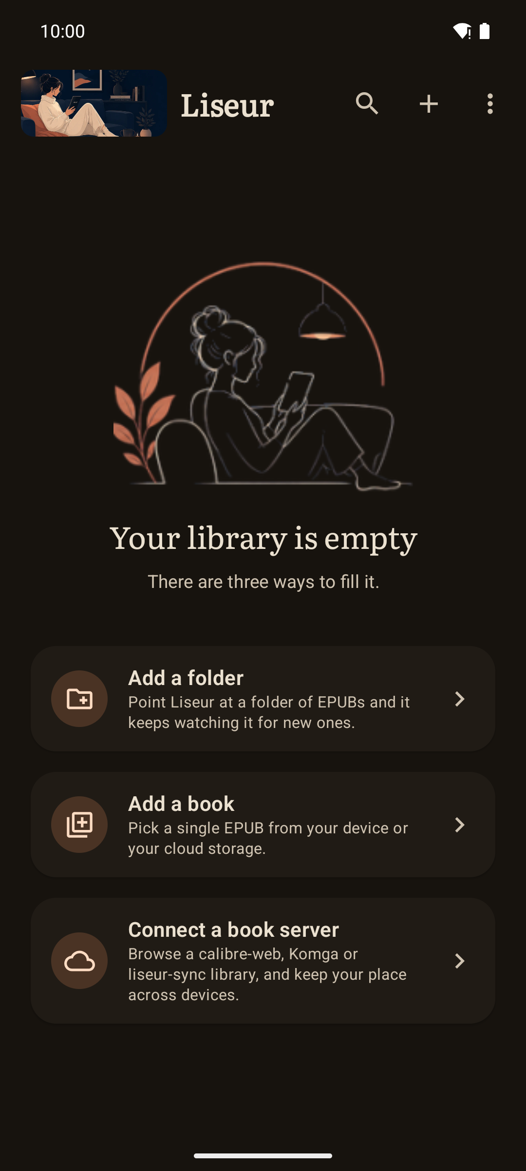 An empty library, dark