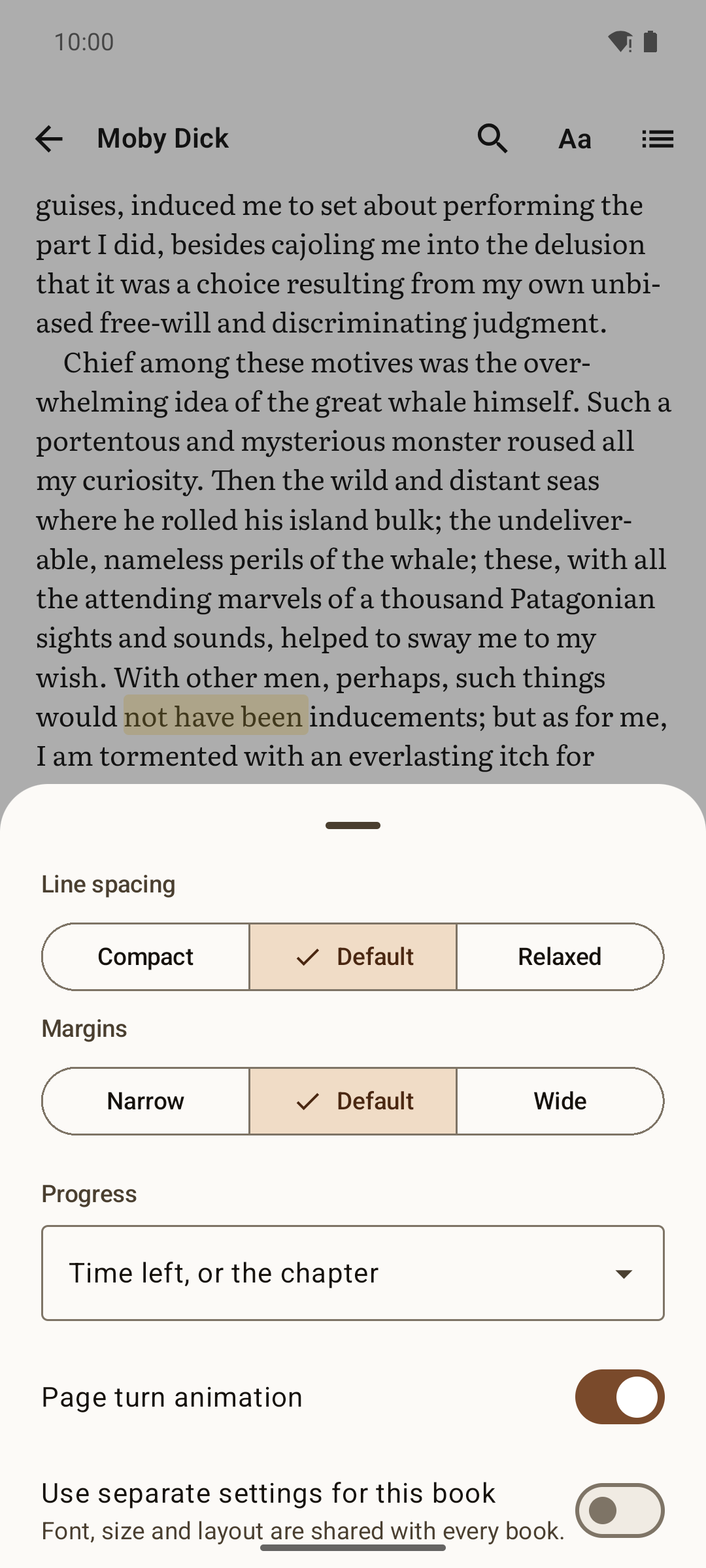 Advanced reading settings