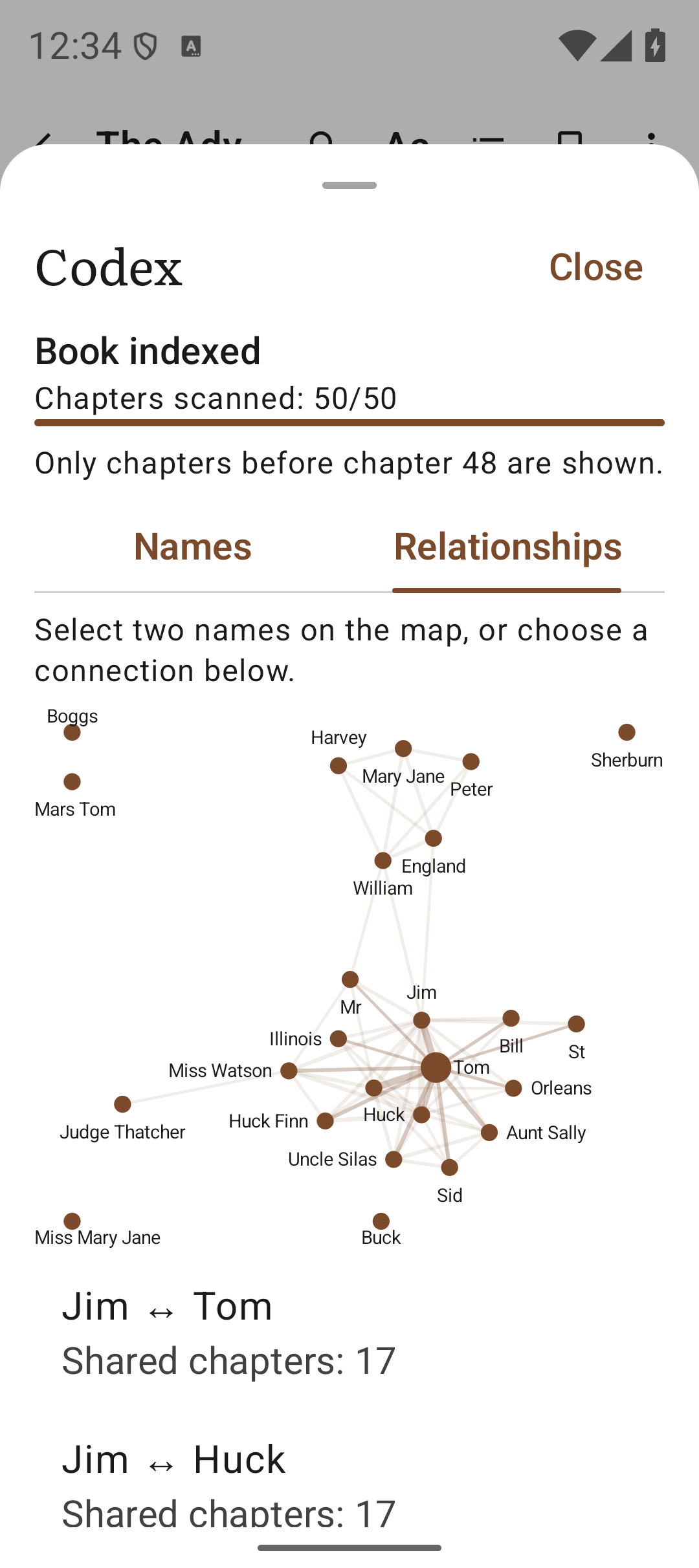 Companion map of character relationships across chapters