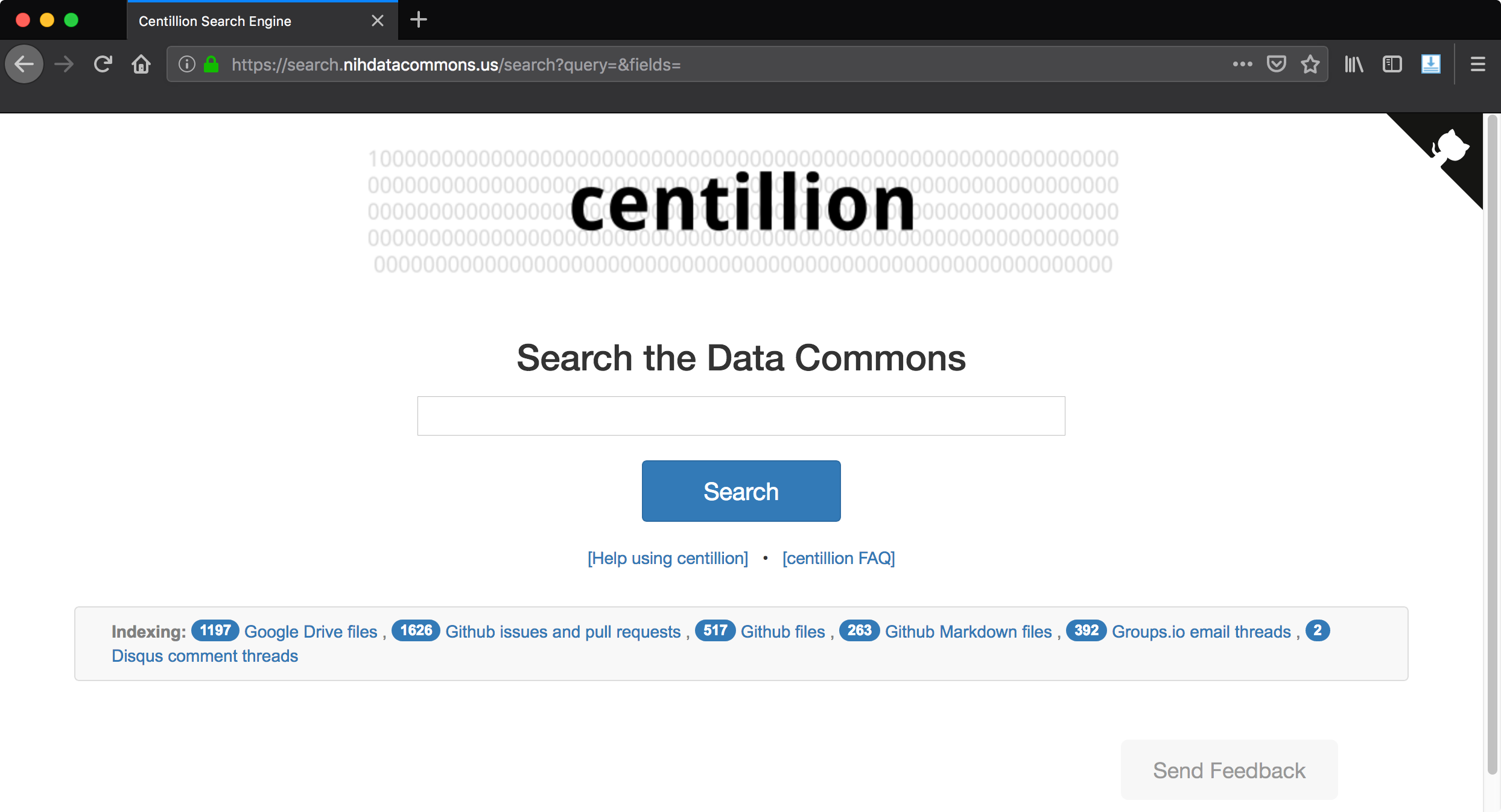 Screenshot: centillion search