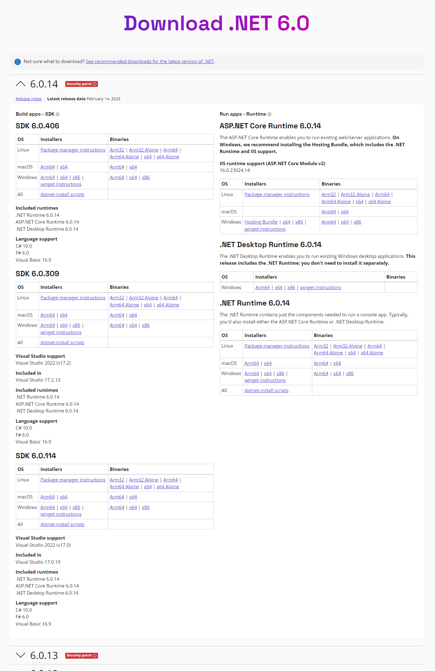 .NET 6.0 download page