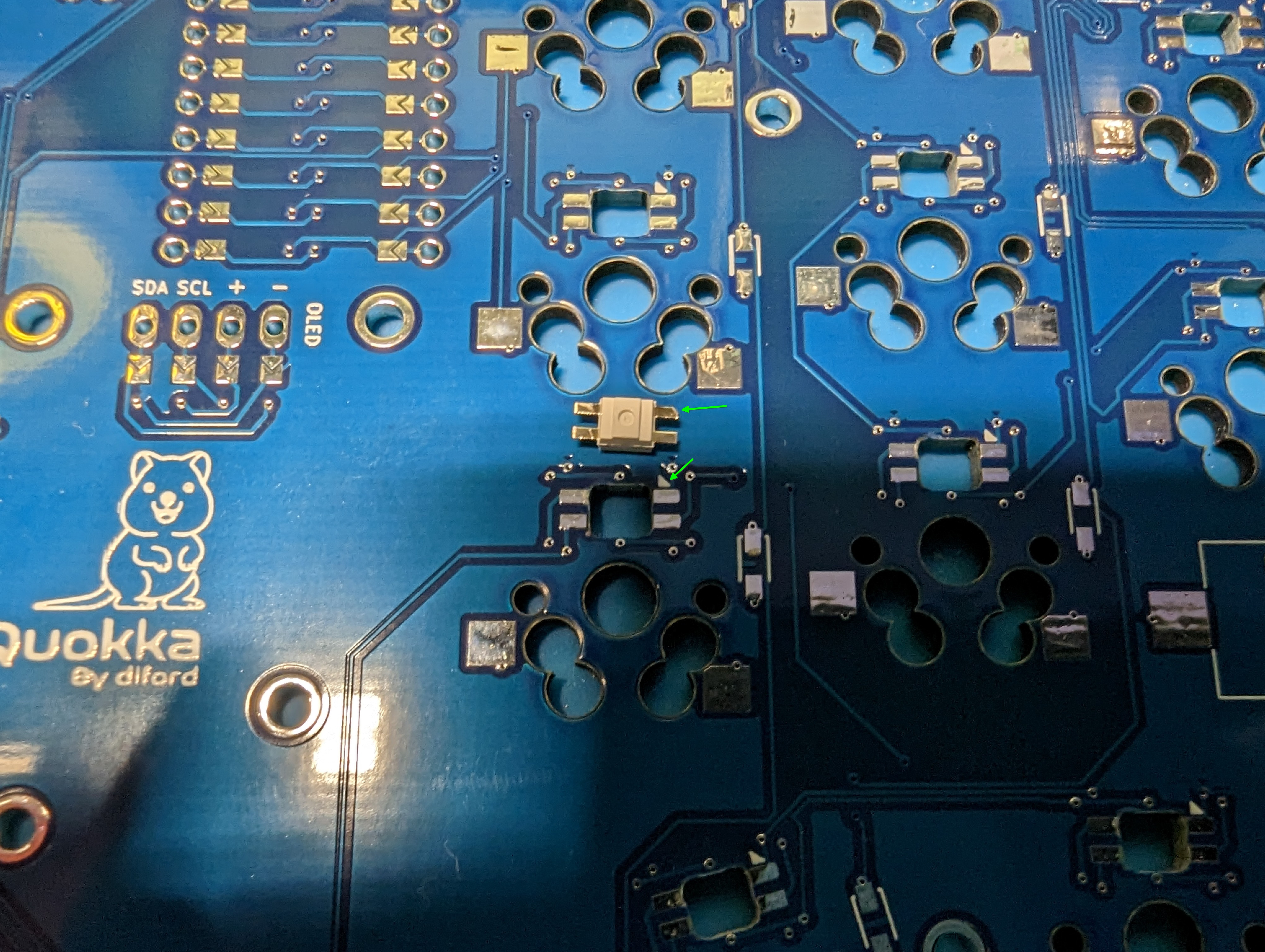 LED orientation, the leg with a notch cut into it matches with the white triangle on the PCB