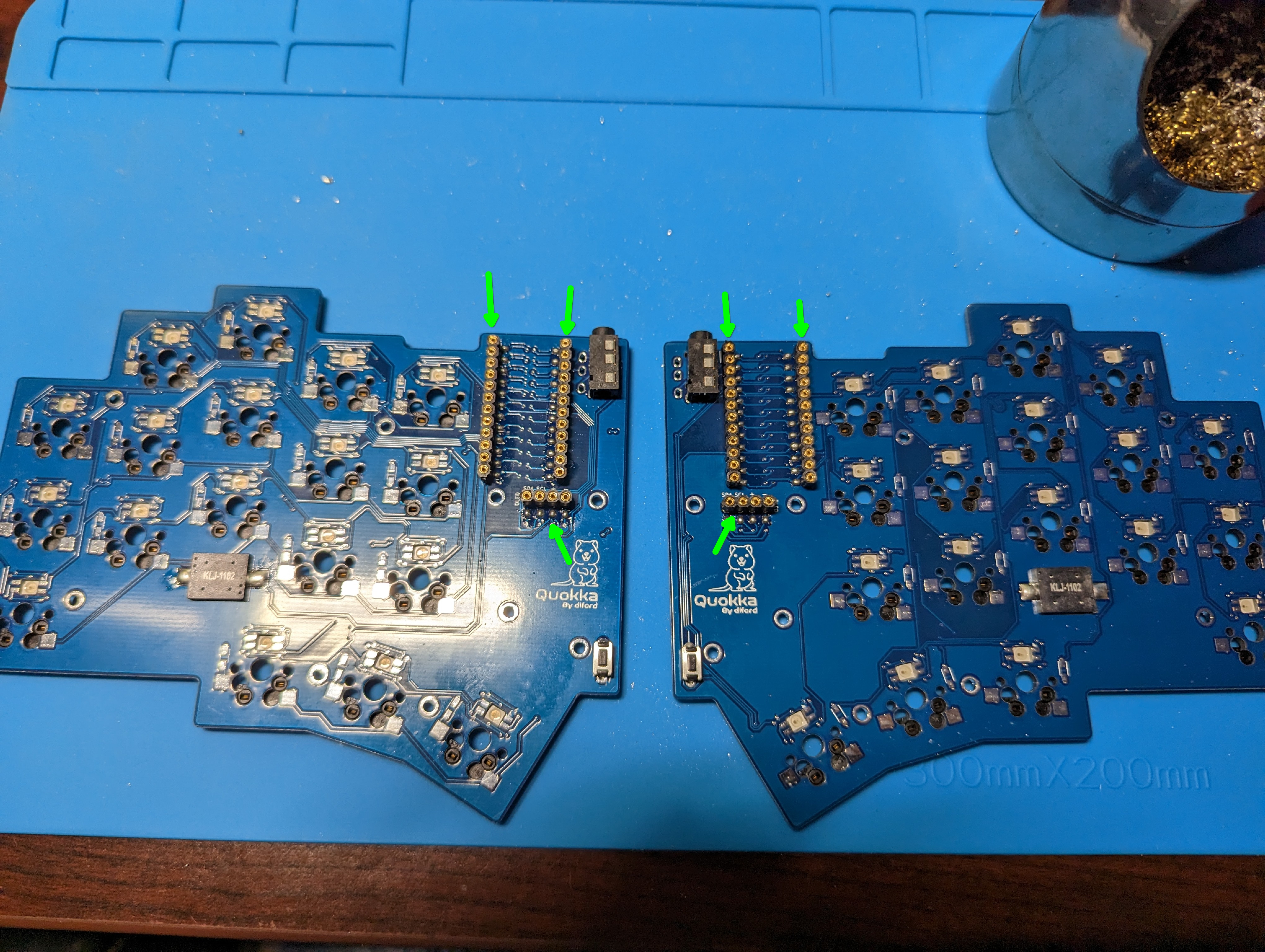 Header strip sockets soldered