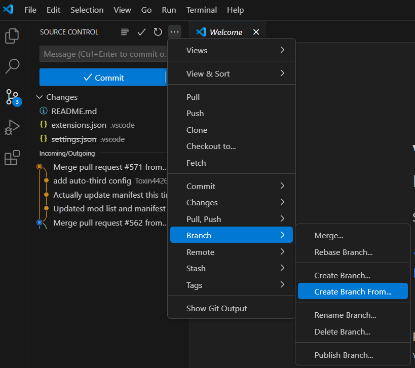 vscode new branch