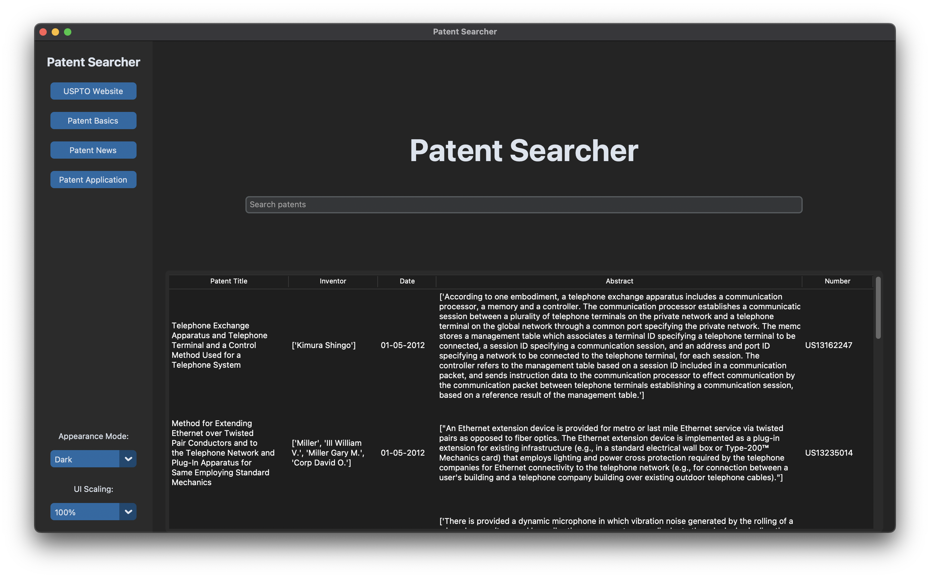 Patent Searcher GUI Image