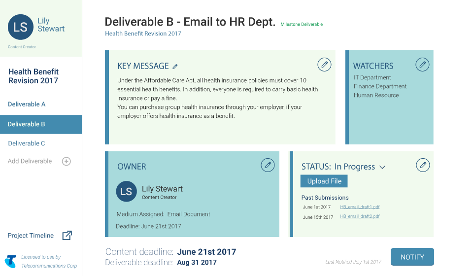 deliverable view for content creator