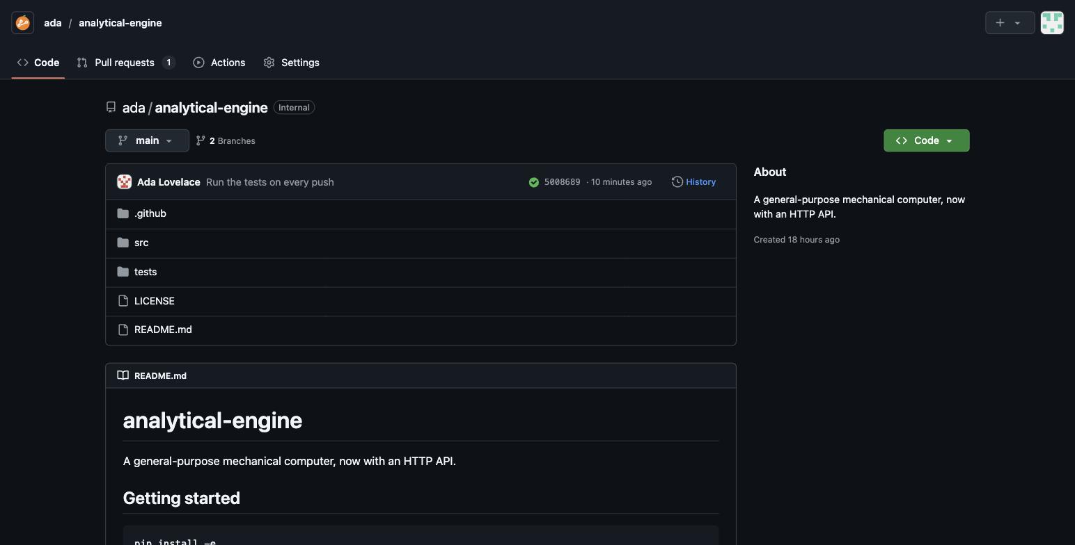 A repository page in GitOrange