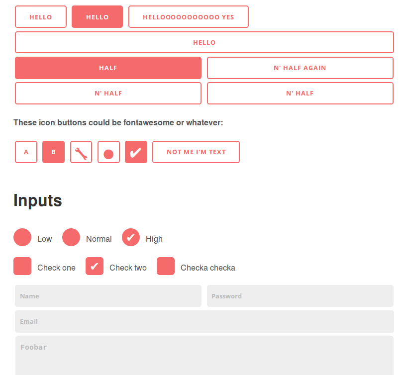 Screenshot of the inputs styles