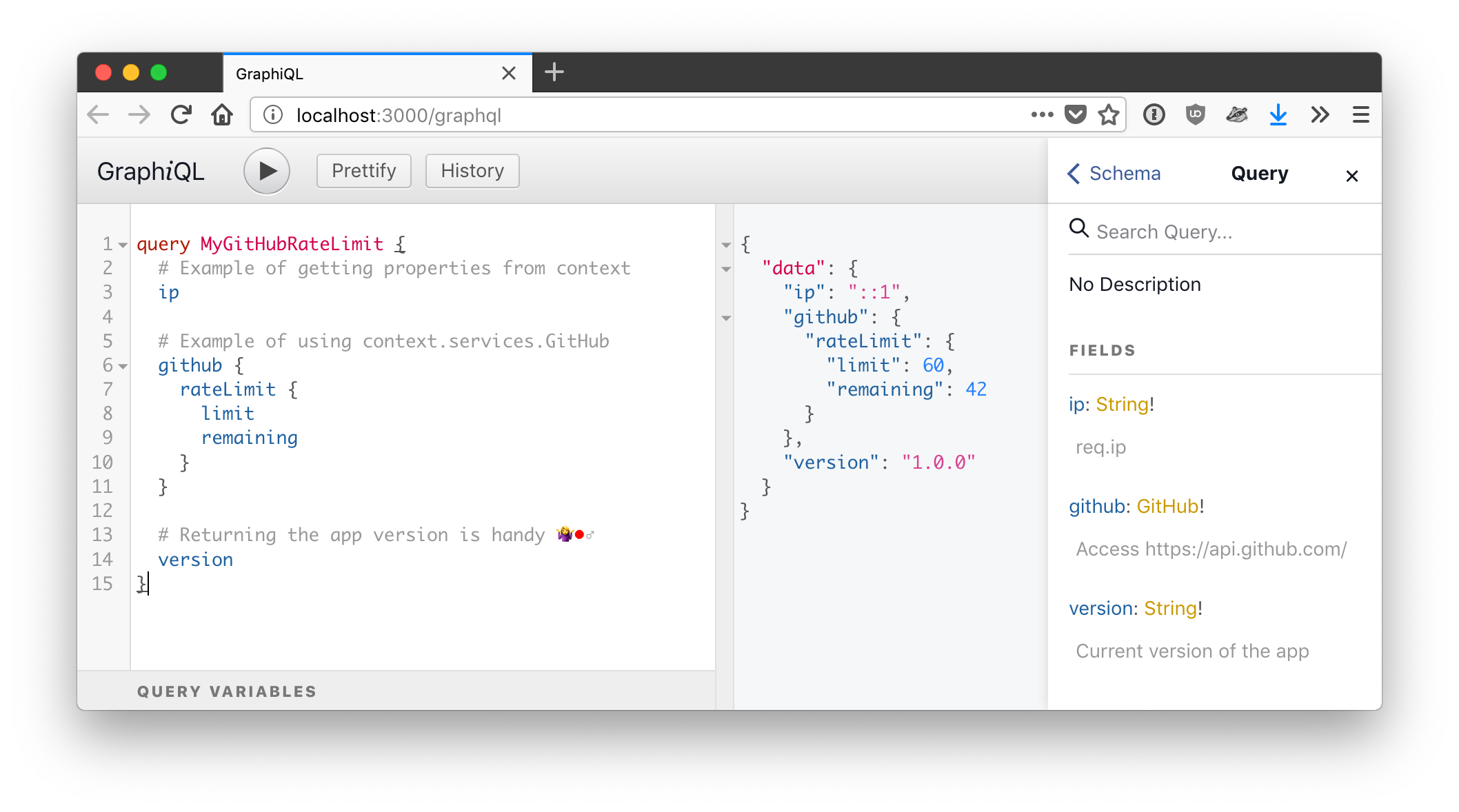 Example of a GraphQL query