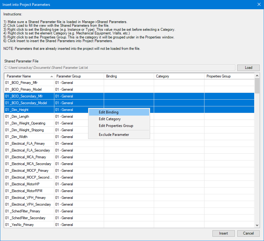 InsertIntoProjectParameters