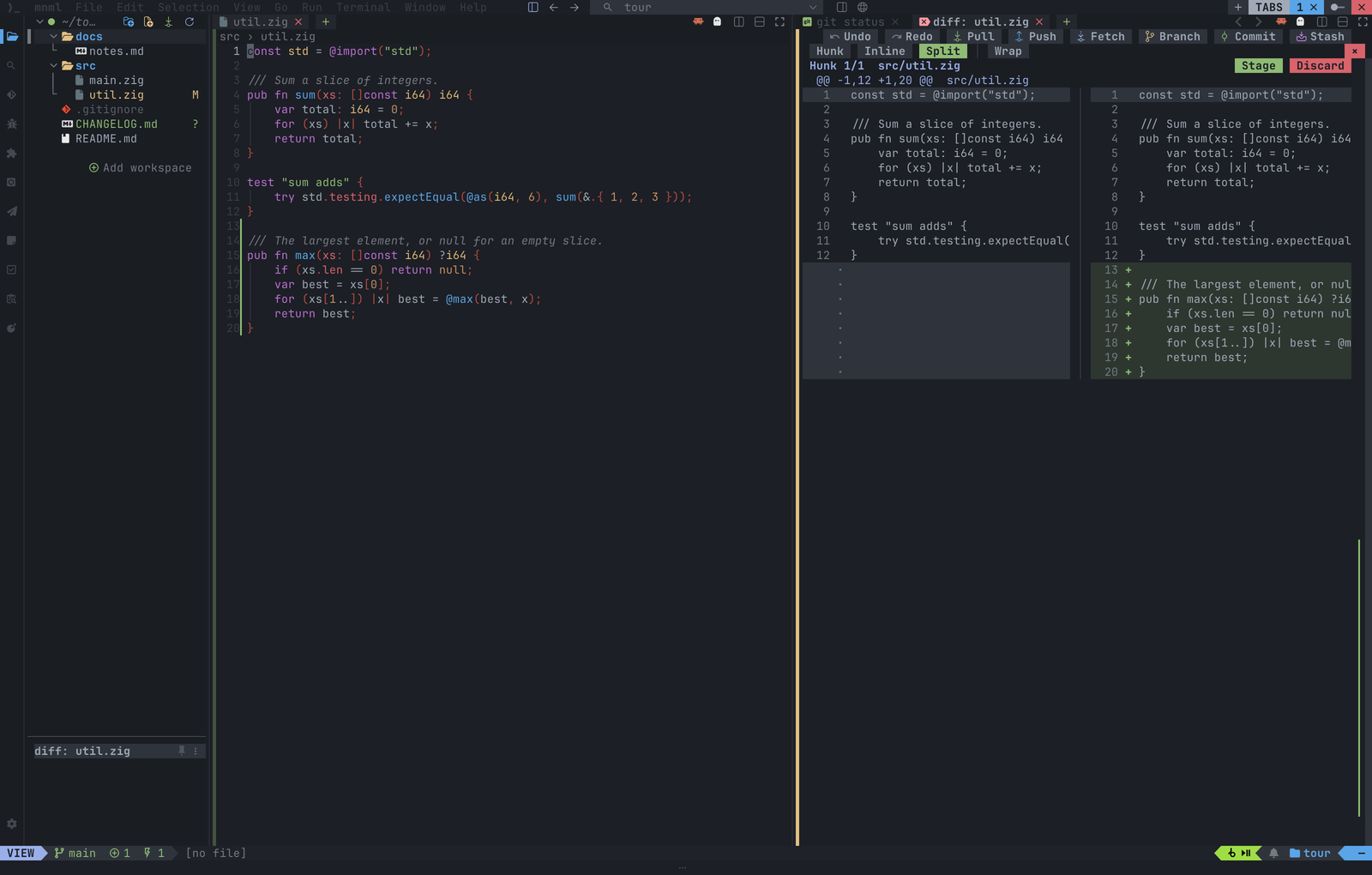 Git status and diff