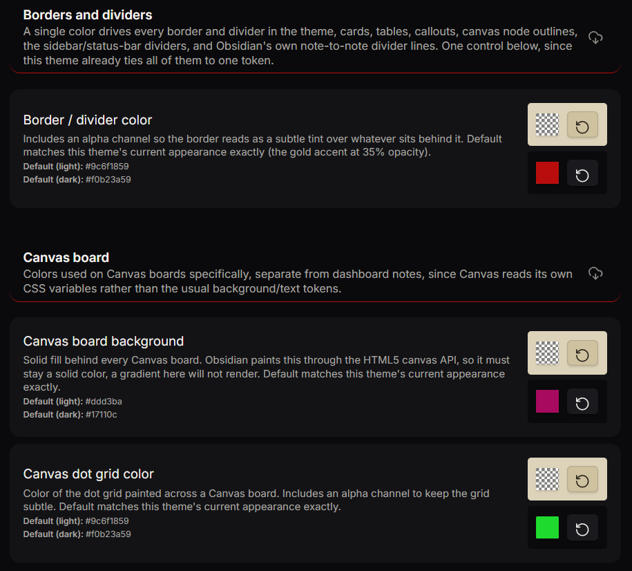 Style Settings border and Canvas controls