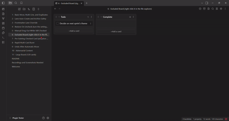 Right-clicking a board and excluding it from Kanban Complete Mover