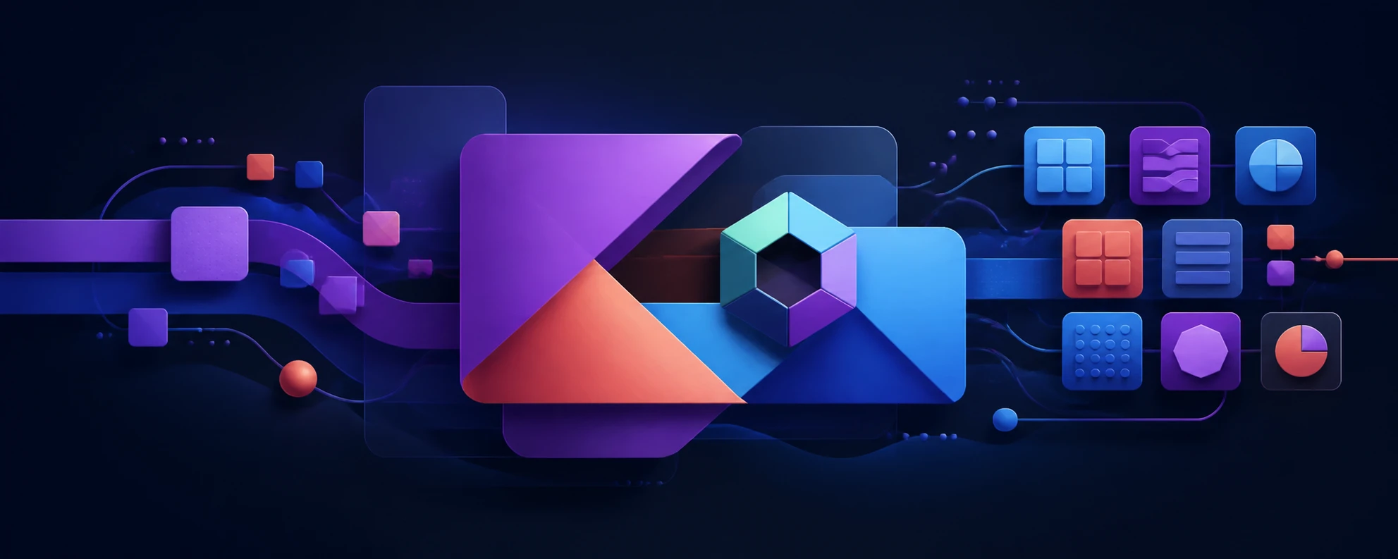 Abstract illustration of a modular Kotlin and Jetpack Compose toolkit