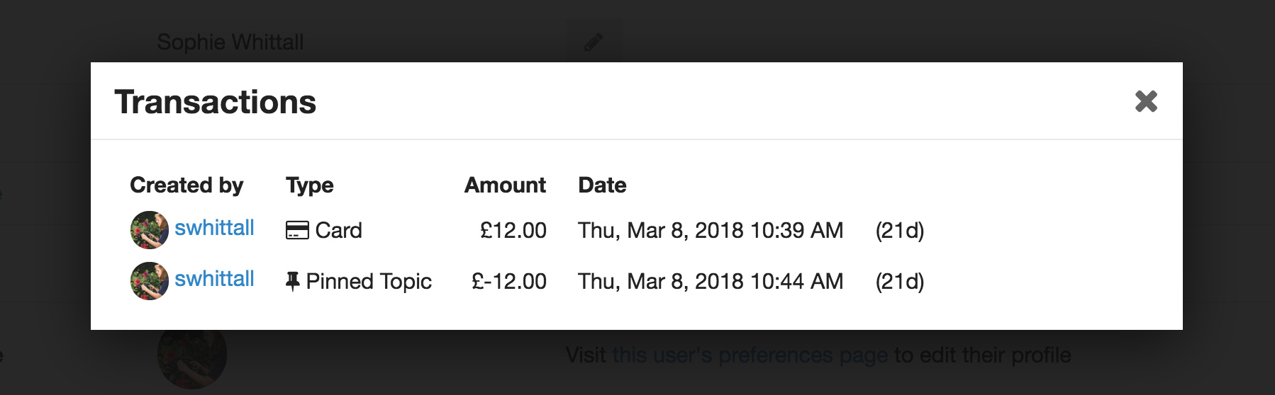 Admin Transaction Modal