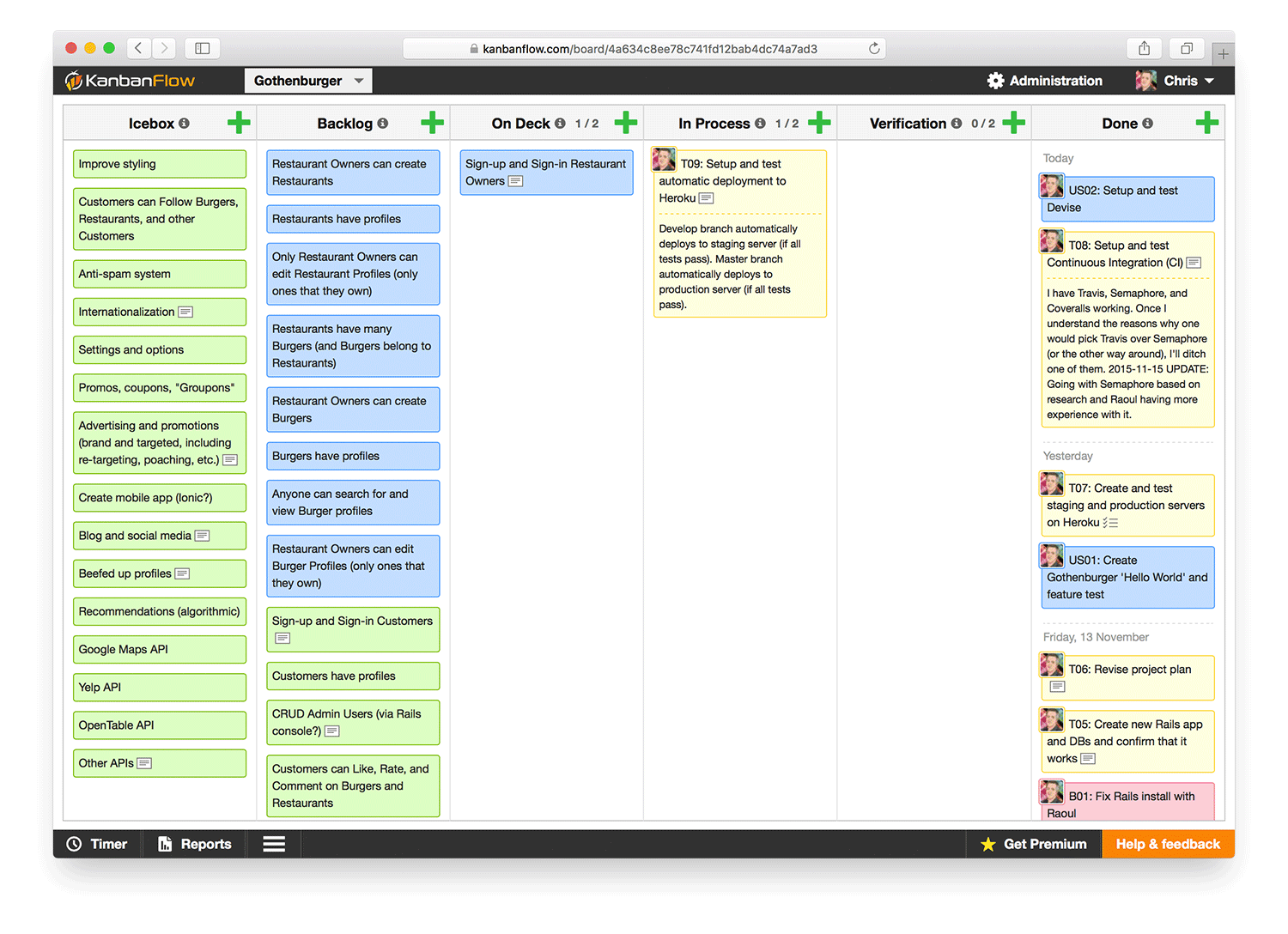 Screenshot of my Kanban board