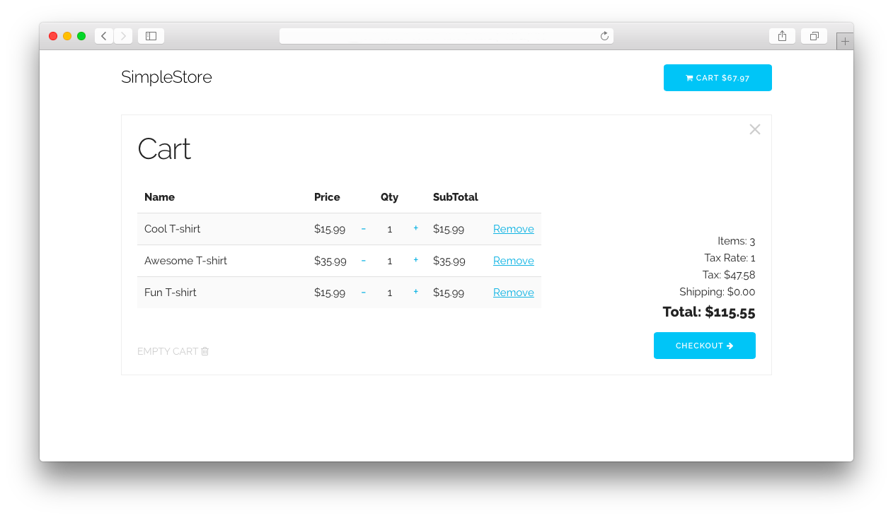 simpleStore Cart Screenshot