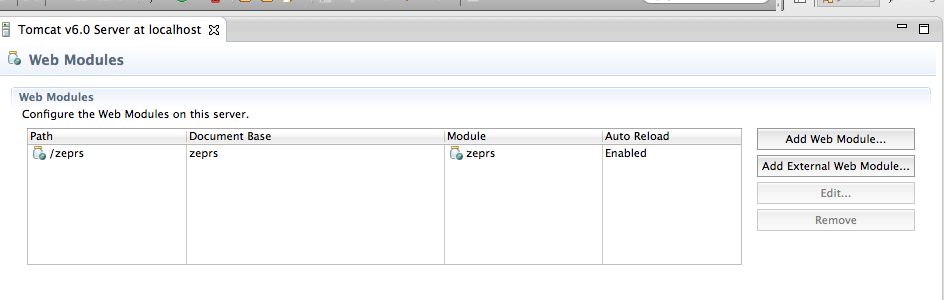 Eclipse Modules settings screenshot