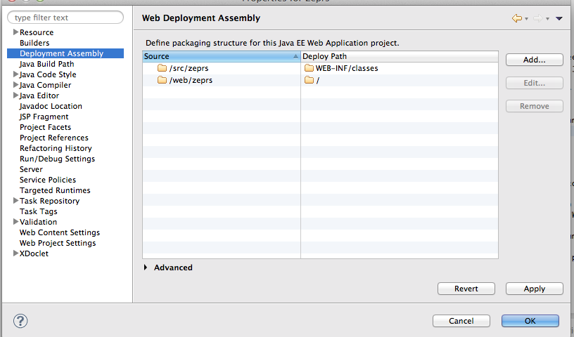 Eclipse web deployment assembly screenshot