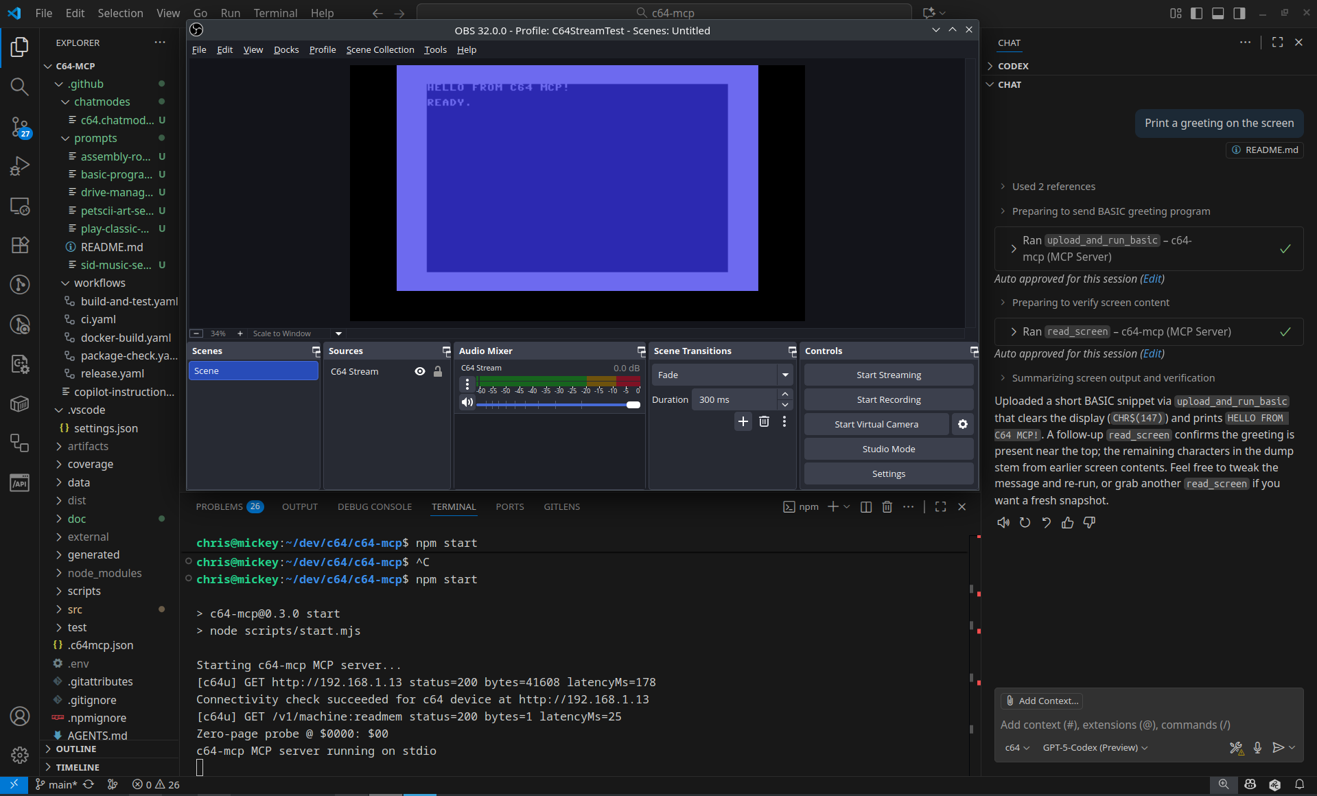 VS Code C64 Hello World