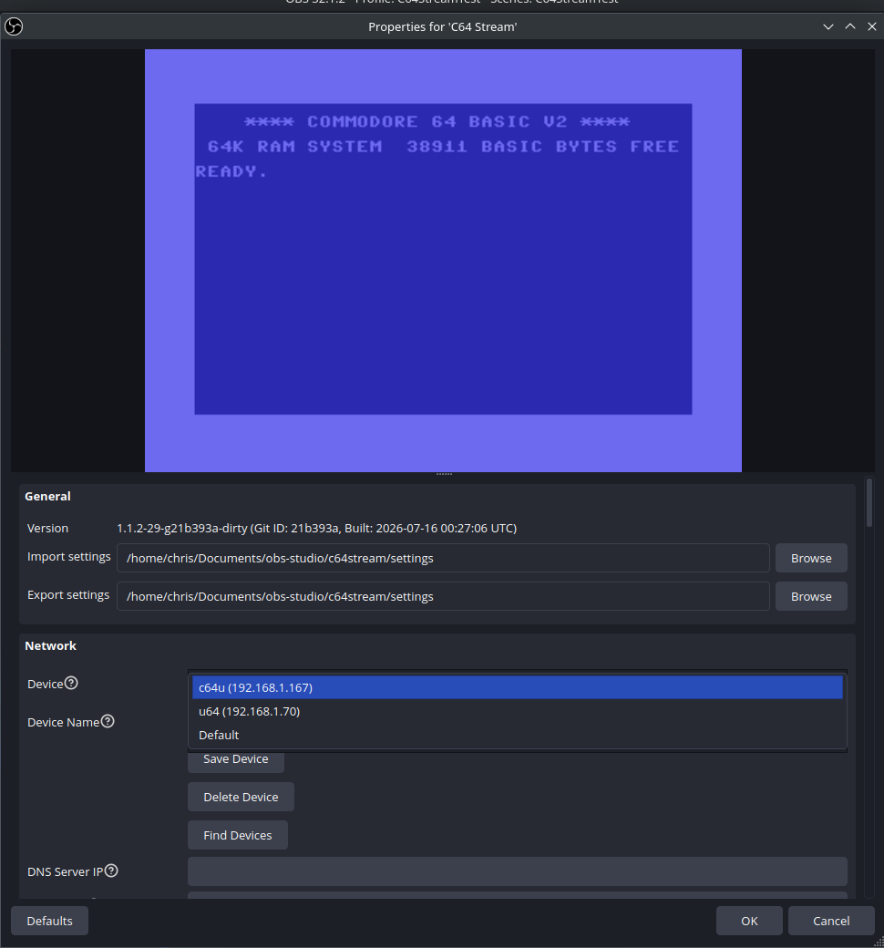 C64 Stream Network / Device Configuration C64 Stream Network / Device Configuration