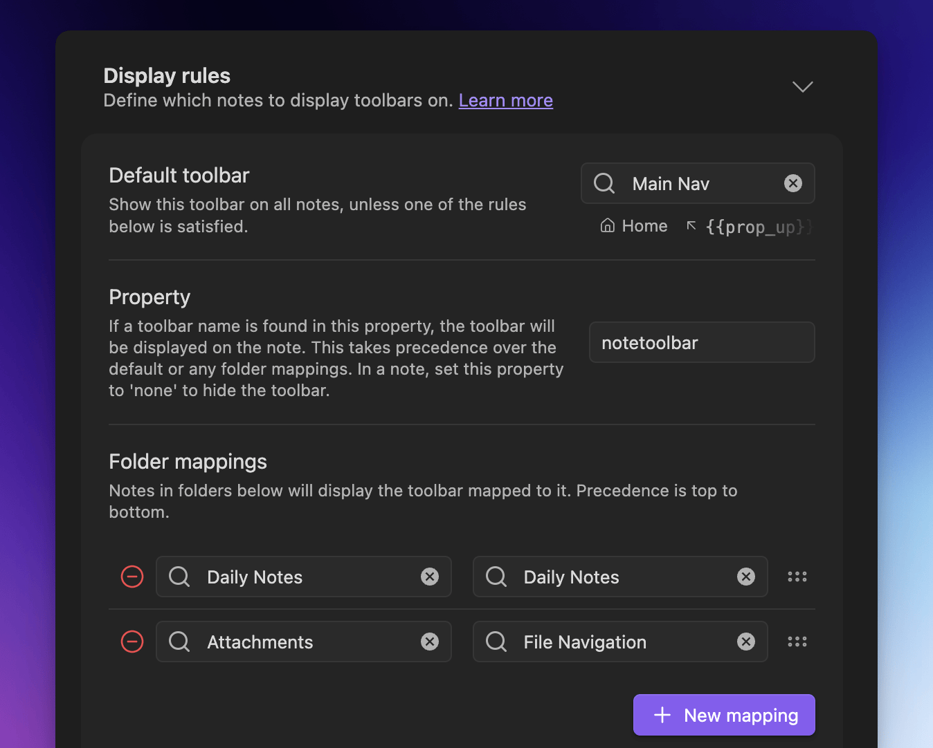 Notes Toolbar Defining where to show toolbars · chrisgurney/obsidian-note-toolbar ...