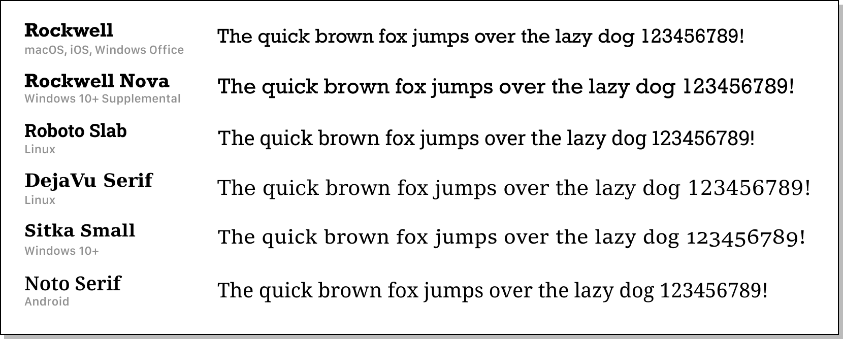 Slab Serif Font Stack