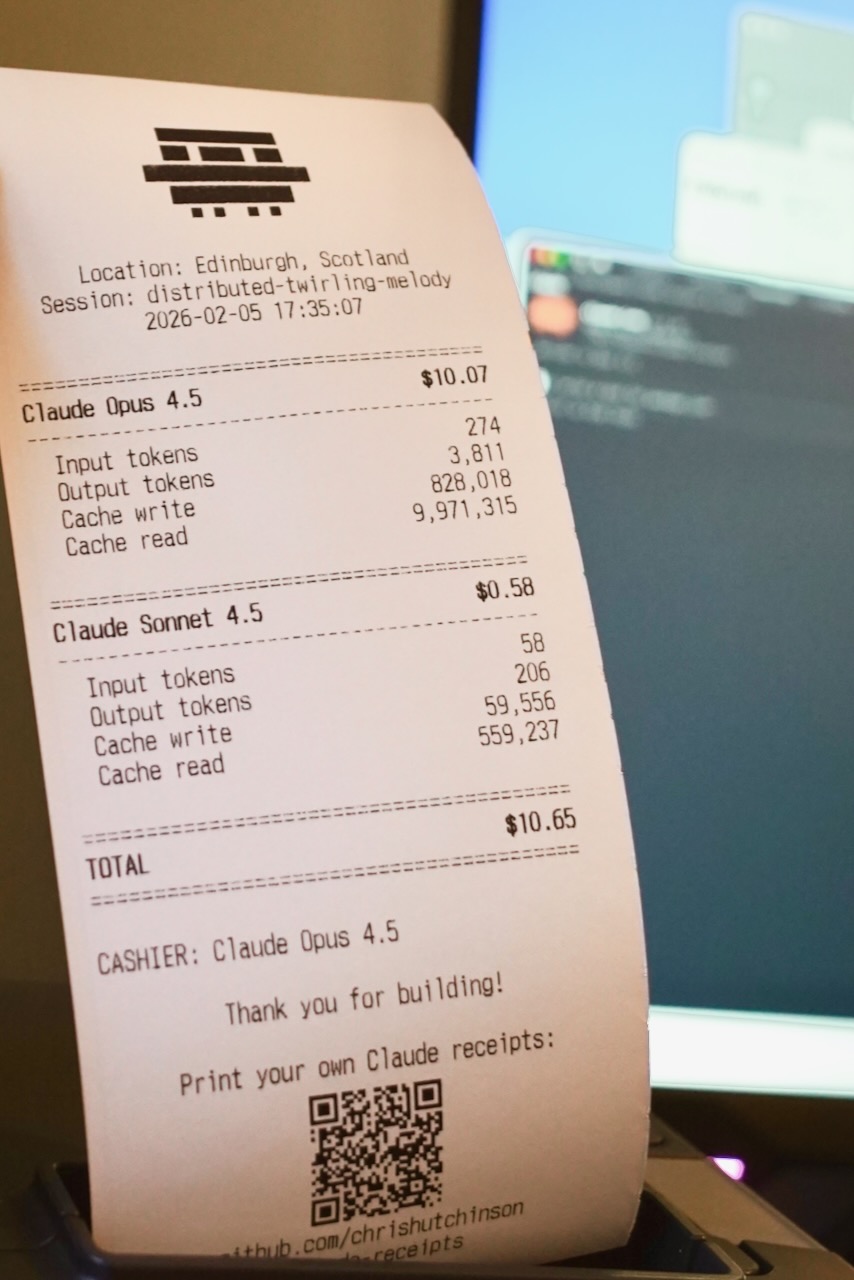A photos of an example printed receipt