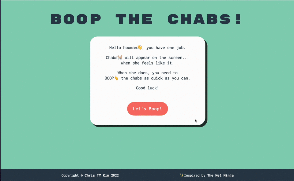 screen recording of the boop the chabs app