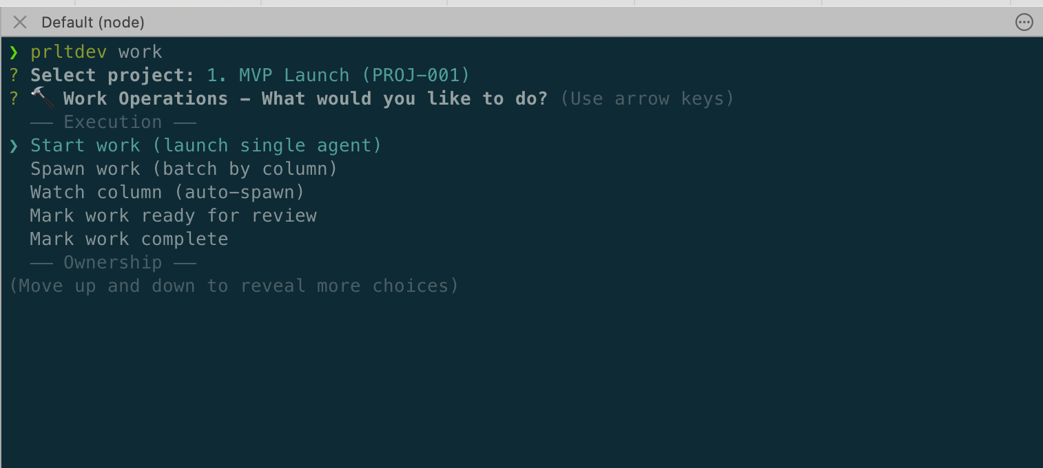 Work Operations Menu