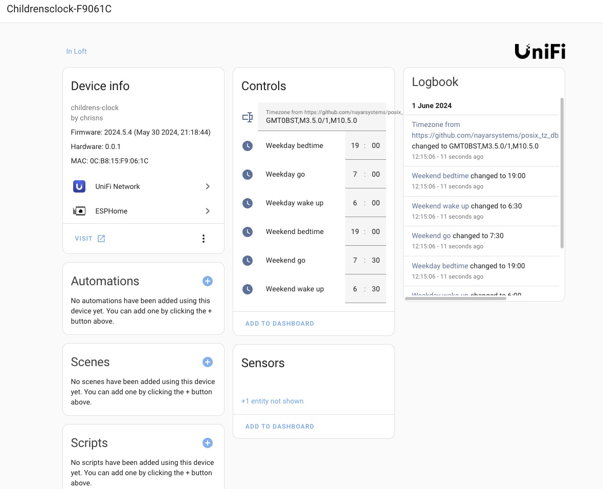 home assistant configuration page for device