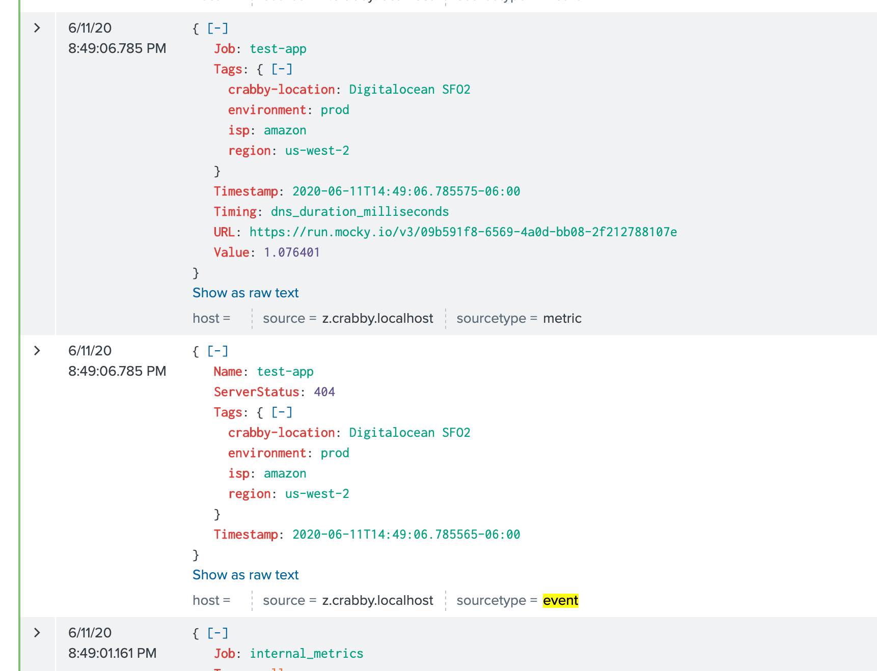 Crabby events and metrics in Splunk