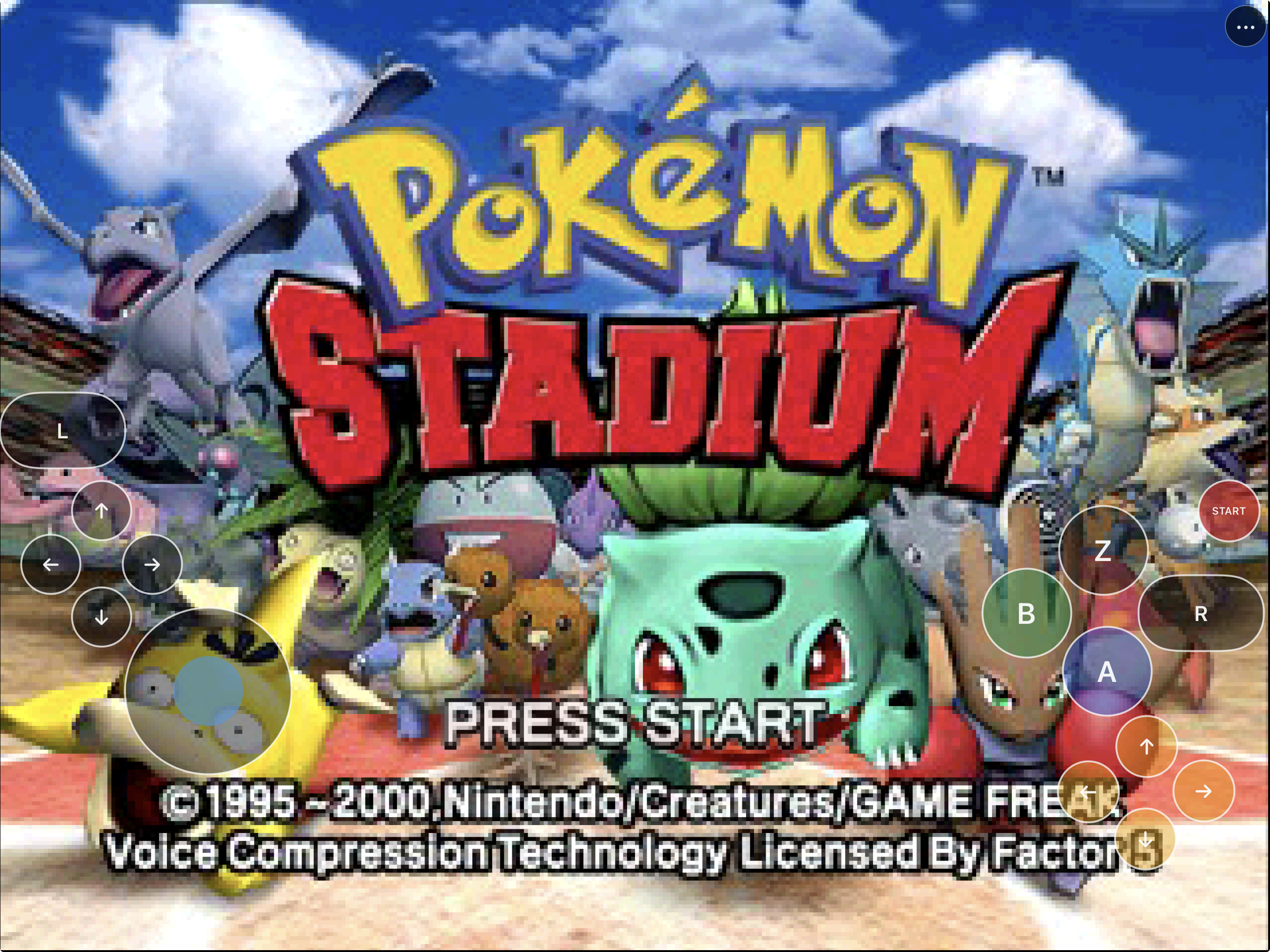 AnnePad running Pokémon Stadium with its landscape touch controller