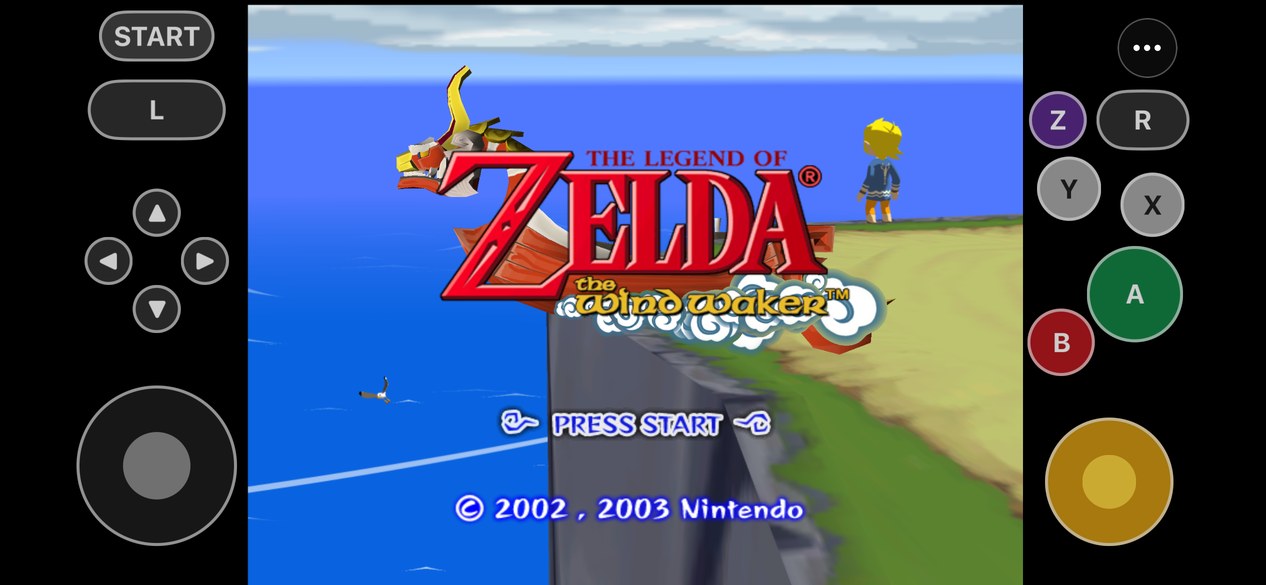 BlueWake em iPhone 14 com controles touch para Wind Waker