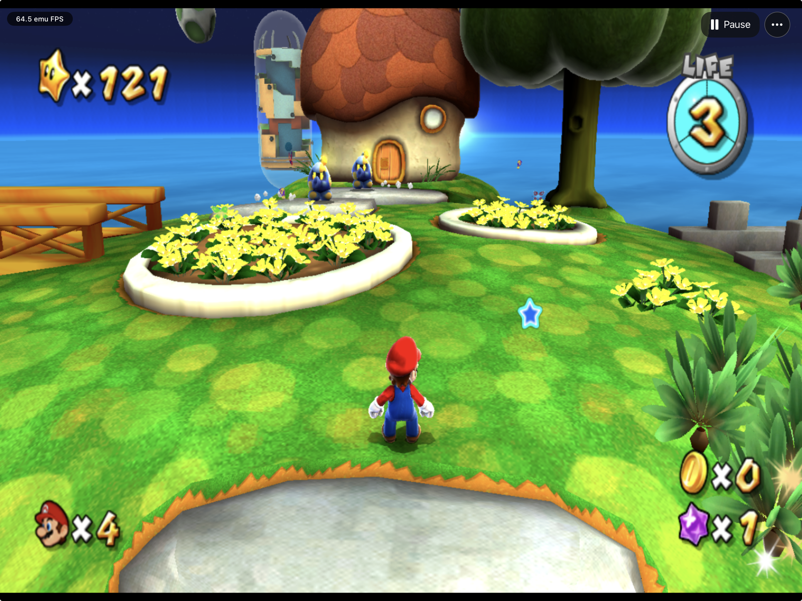 Mario exploring a grassy planet in GalaxyPad