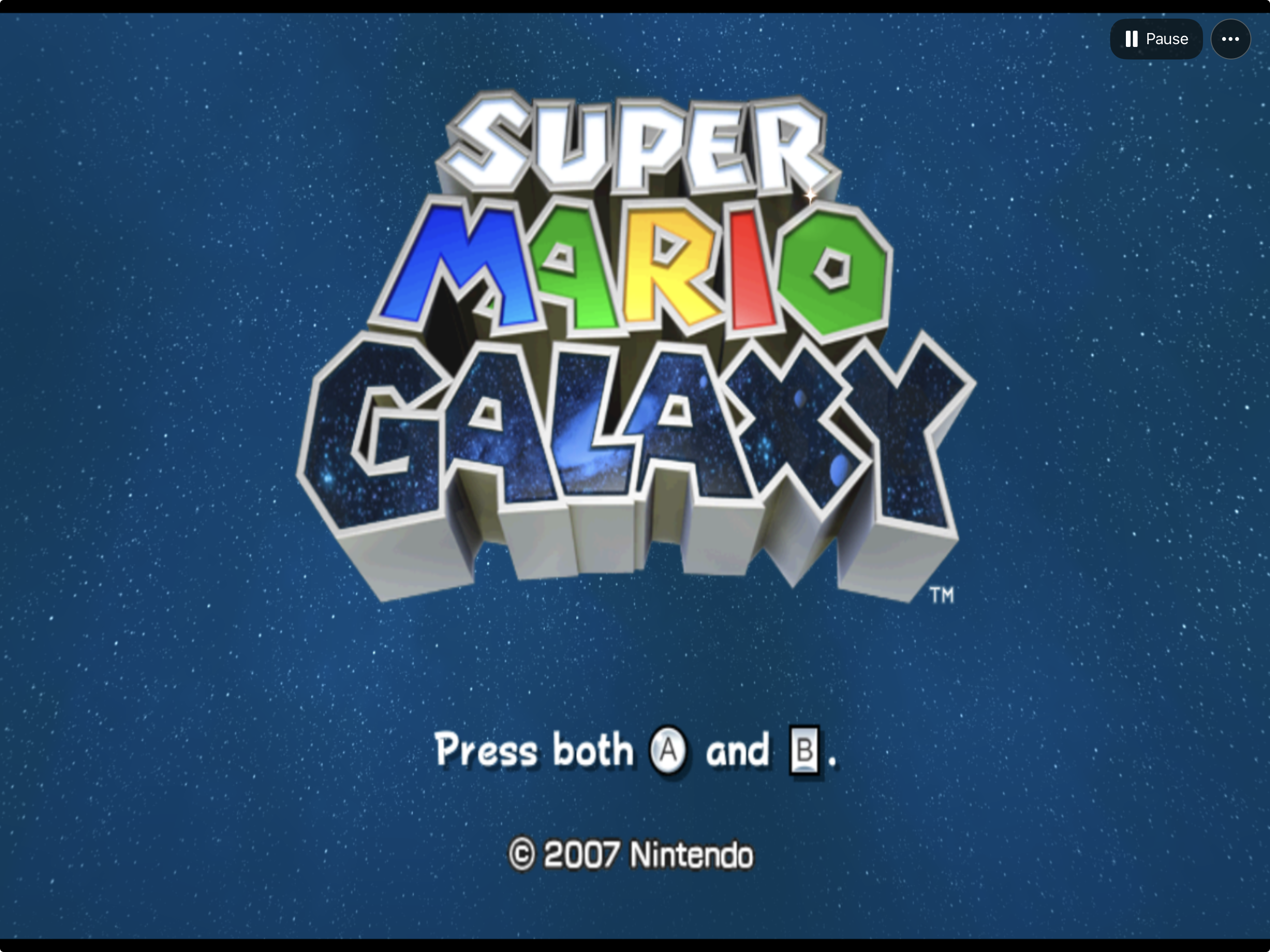 Super Mario Galaxy title screen in GalaxyPad