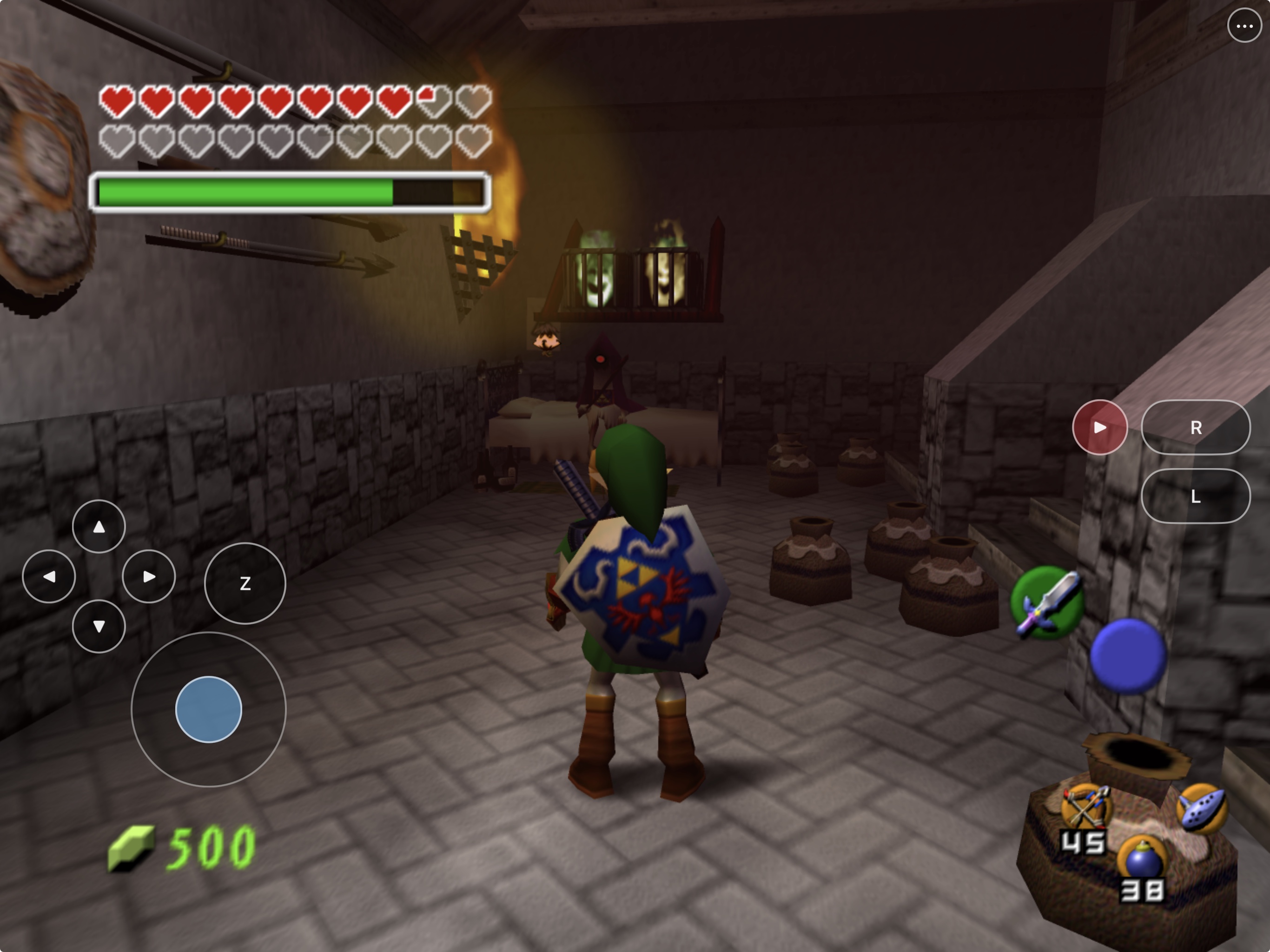 HarkinianPad running Ocarina of Time on iPad with customizable touch controls