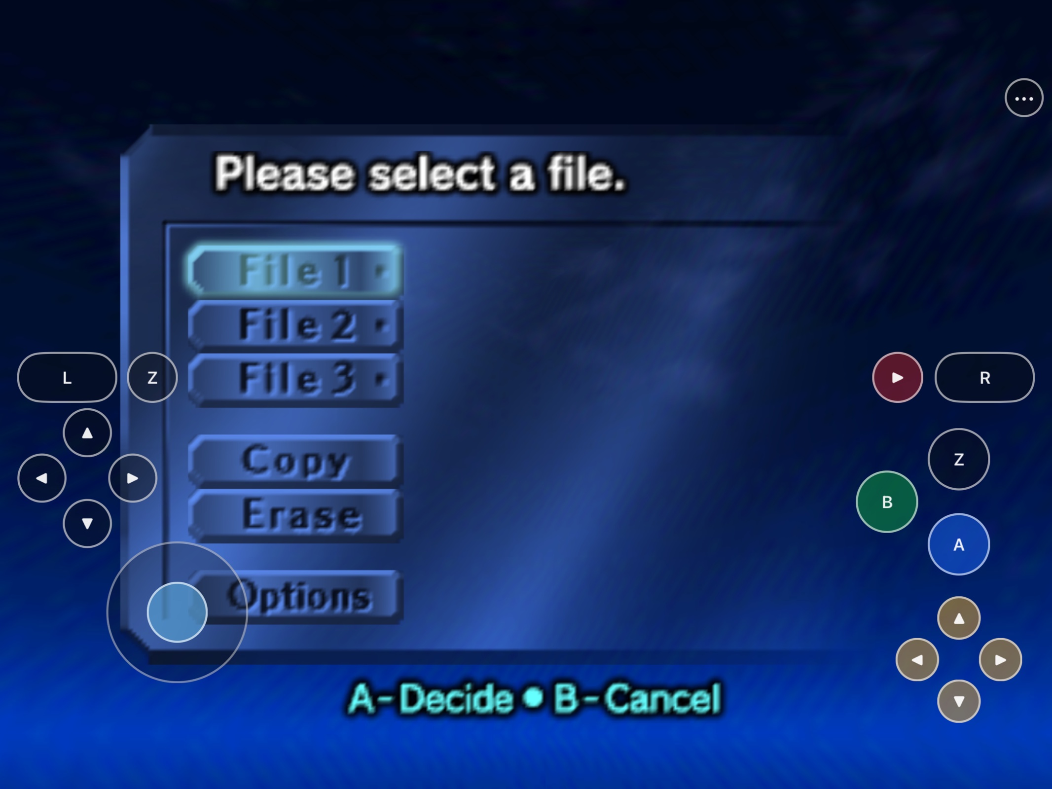 Current HarkinianPad file-select screen in iPad Simulator