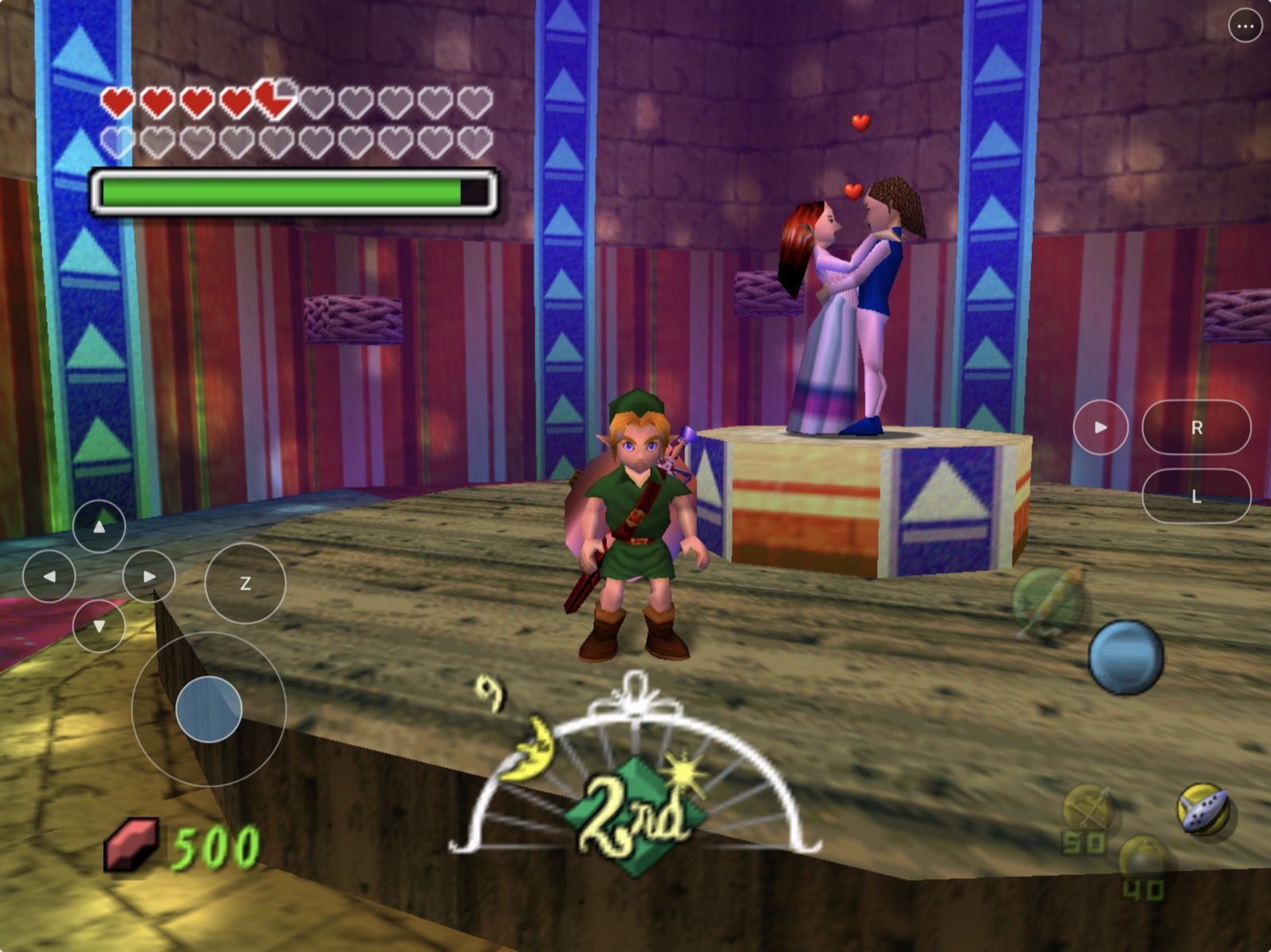 MaskPad Clock Town character scene on a physical iPad