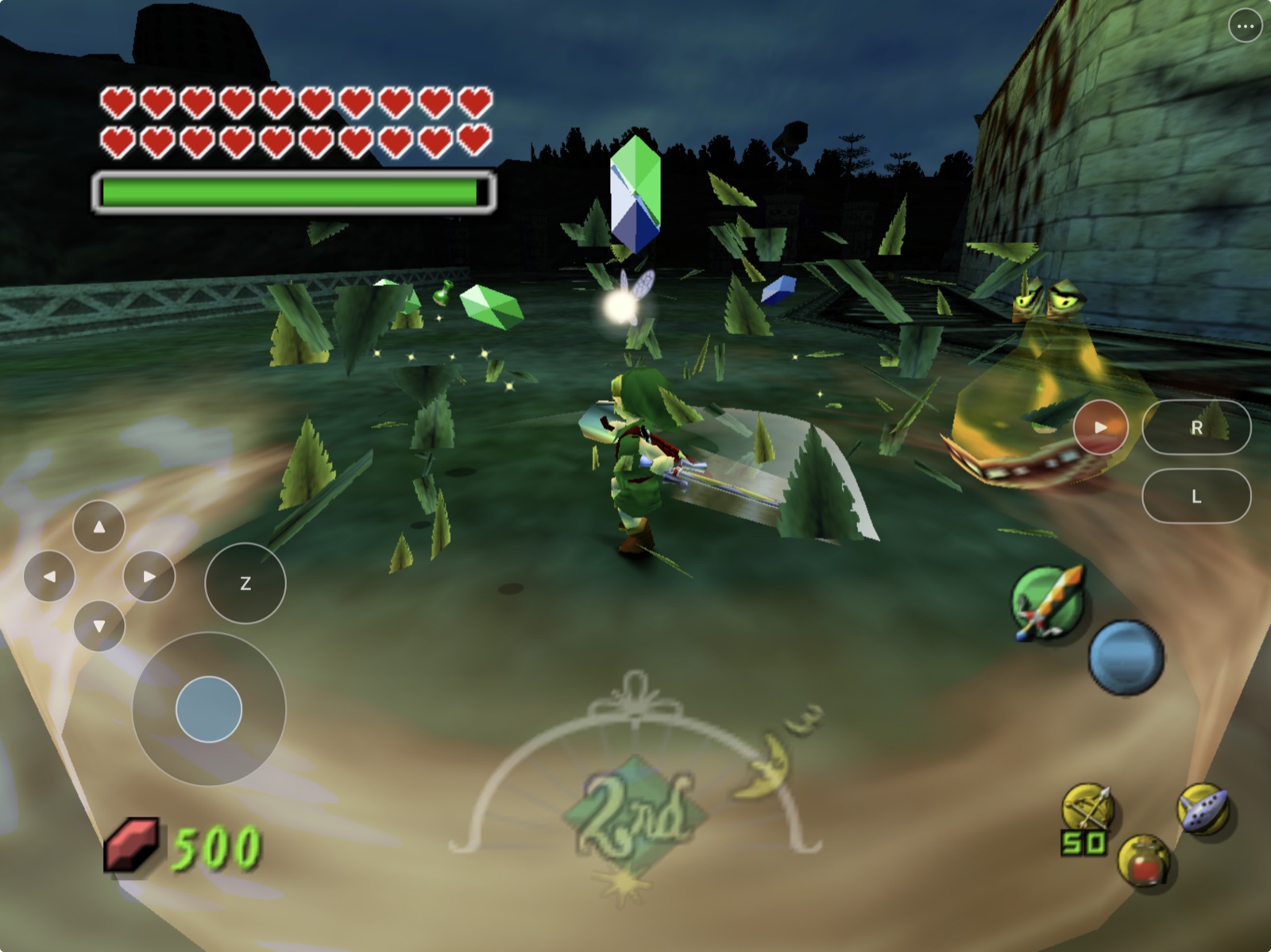 MaskPad sword combat on a physical iPad with transparent touch controls