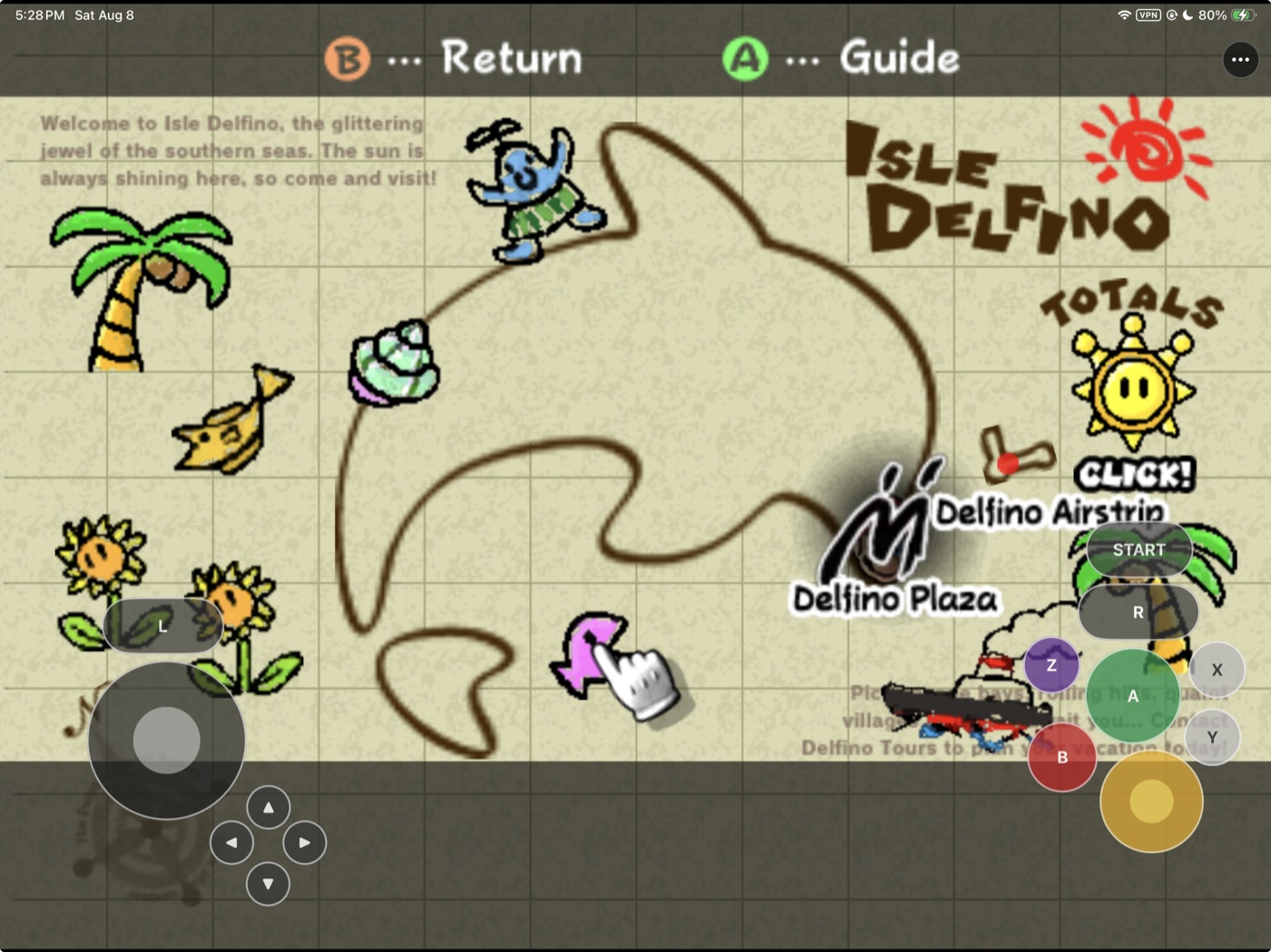 Isle Delfino map with SunPad touch controls